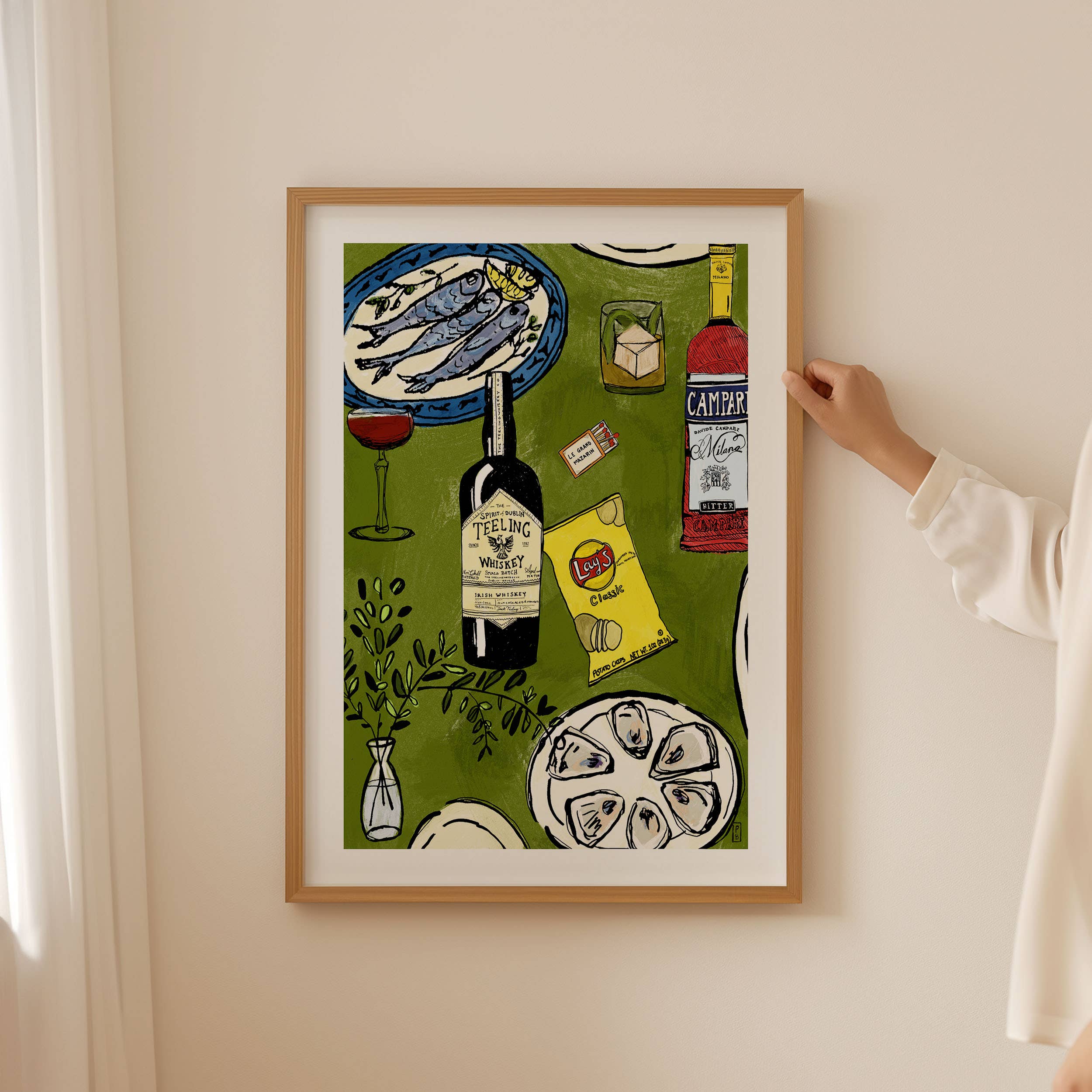 Chips and Whiskey Giclée Print: Vintage Foodie Kitchen Art
