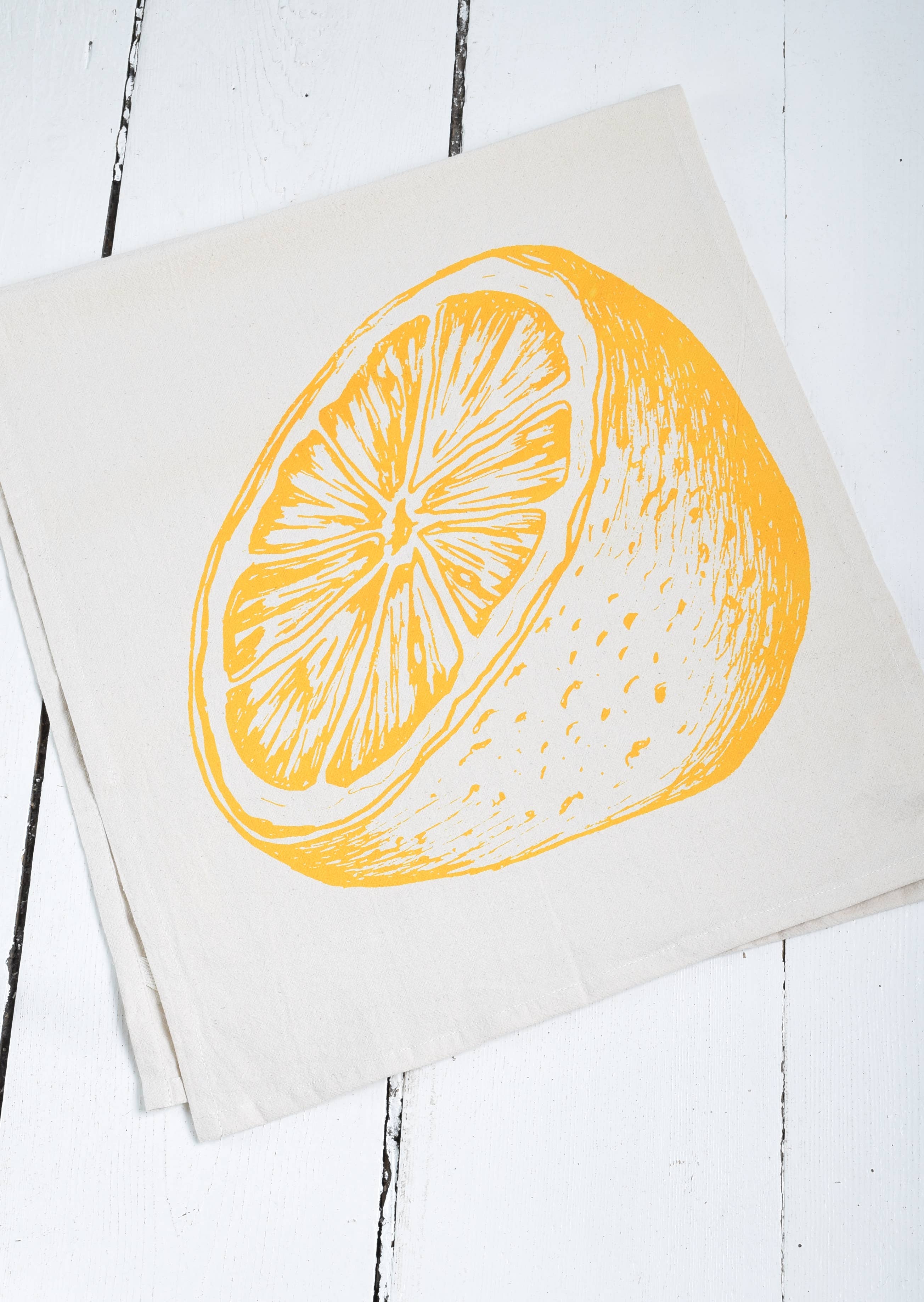 Organic Cotton Citrus Tea Towel in Yellow - Lemon Print