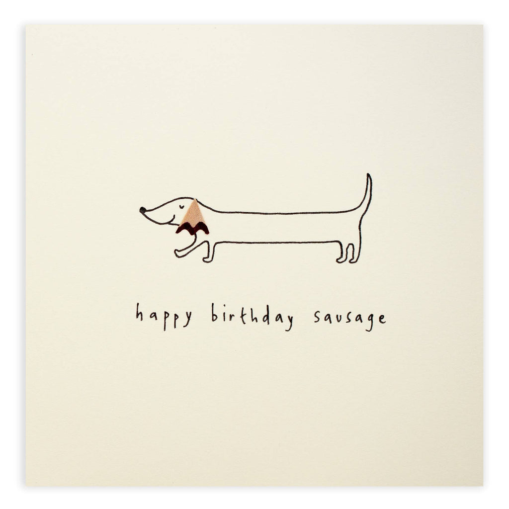 Birthday Sausage Dog Card  – Handfinished UK Pencil Shavings