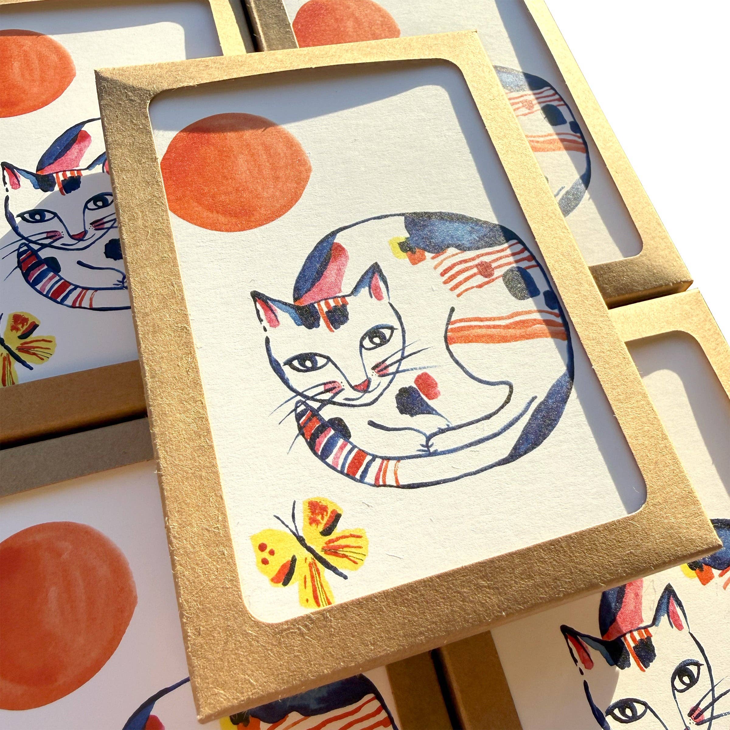 Nippon Cat with Yellow Butterfly / Boxed Note Cards