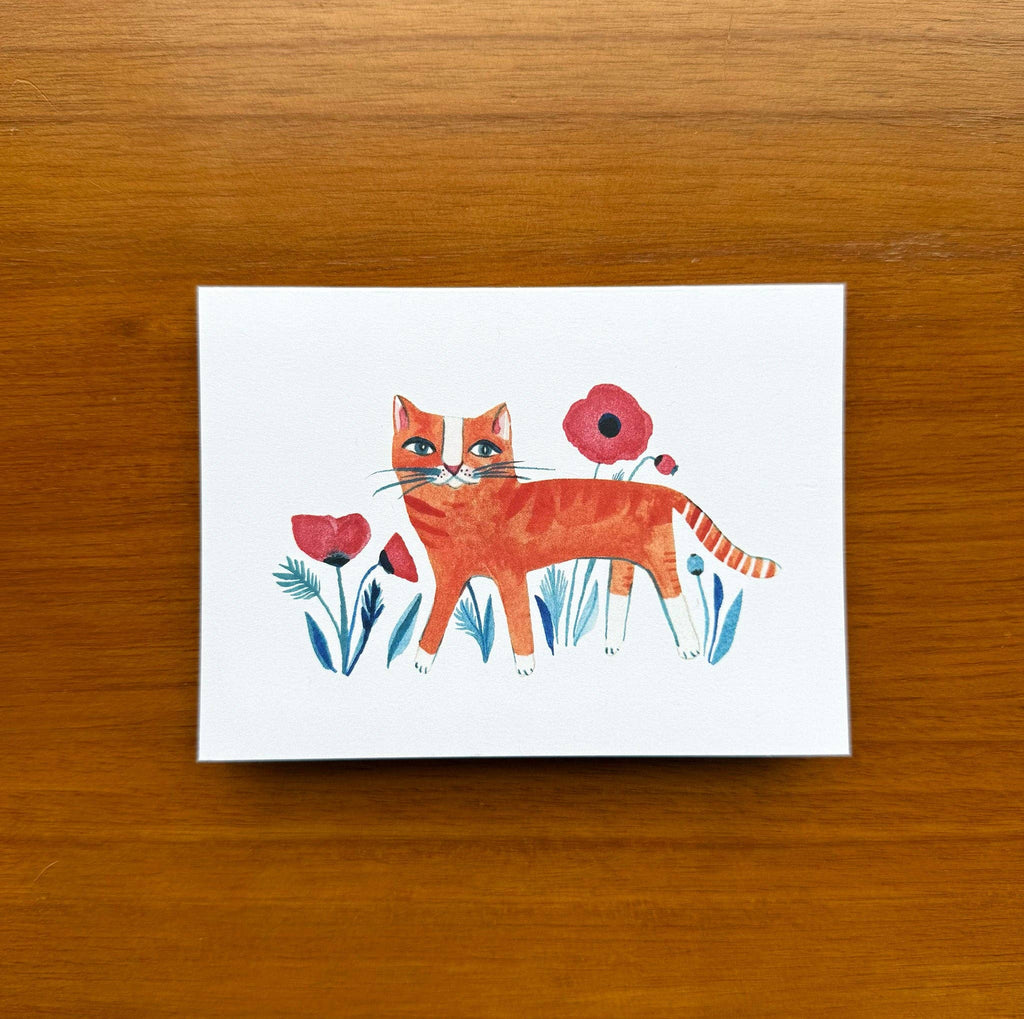 Orange Kitty with Poppies / Boxed Note Cards
