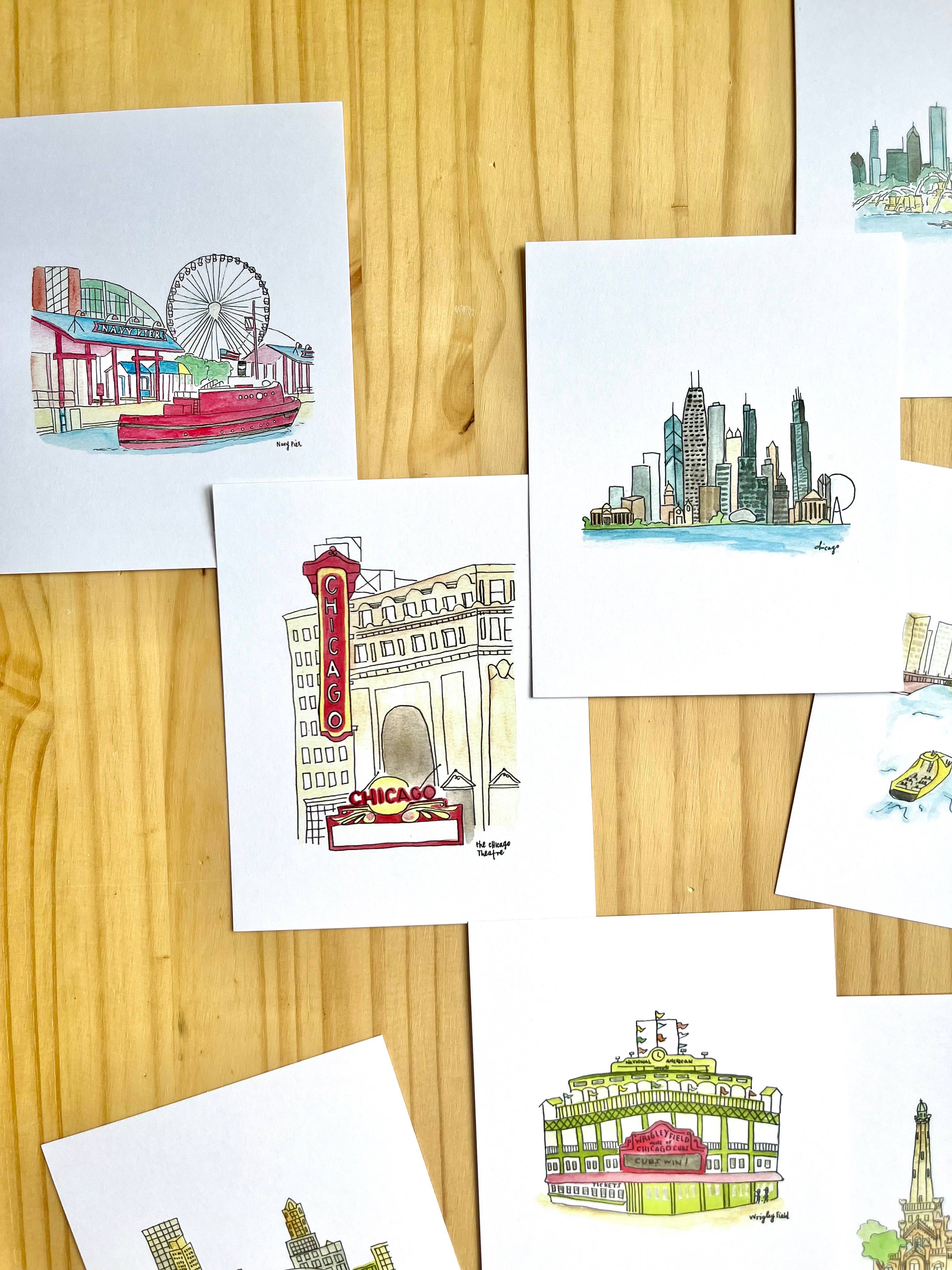 Chicago Watercolor Postcard pack