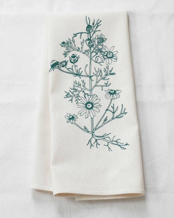 Organic Cotton Chamomile Tea Towel (Dark Green)