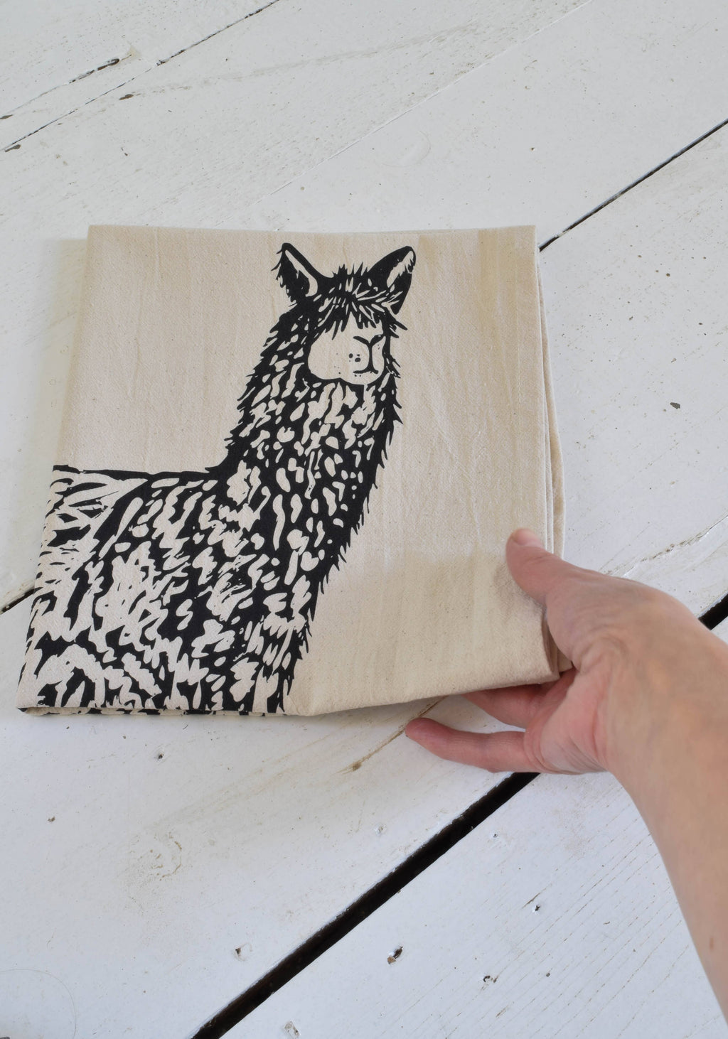 Llama Tea Towel - Organic Cotton - Black Print - EcoFriendly