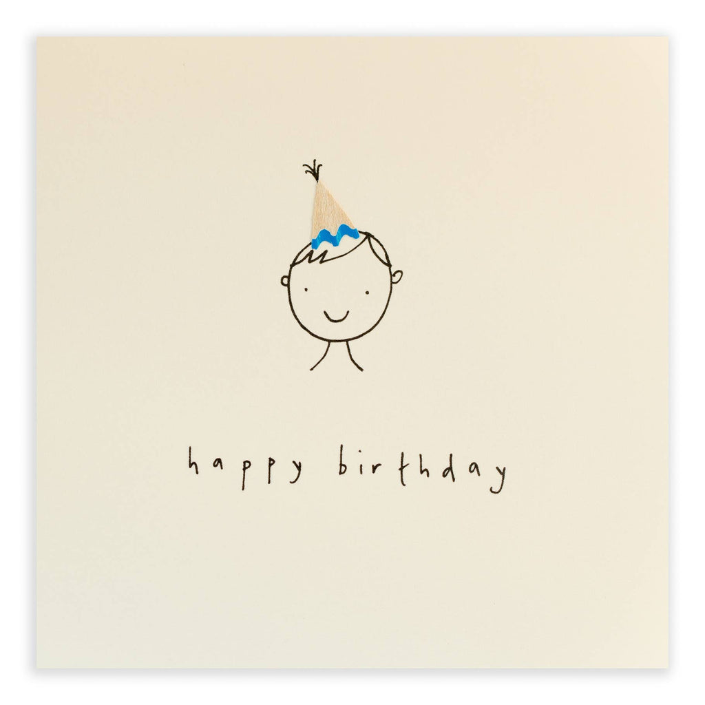 Birthday Hat Boy Card – Handfinished UK Real Pencil Shavings