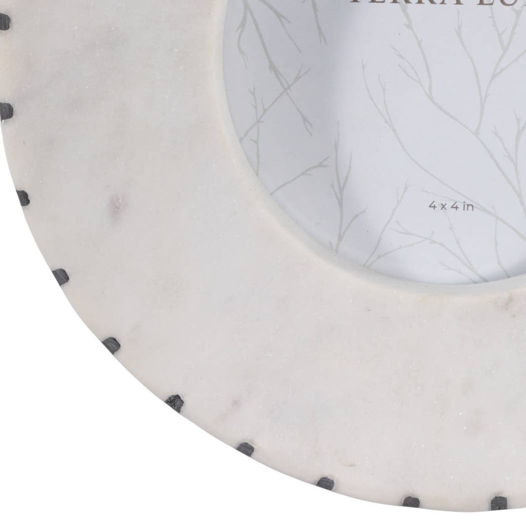 Photo Frame - White/Black Marble Wood with Inlay, 4x4 in.