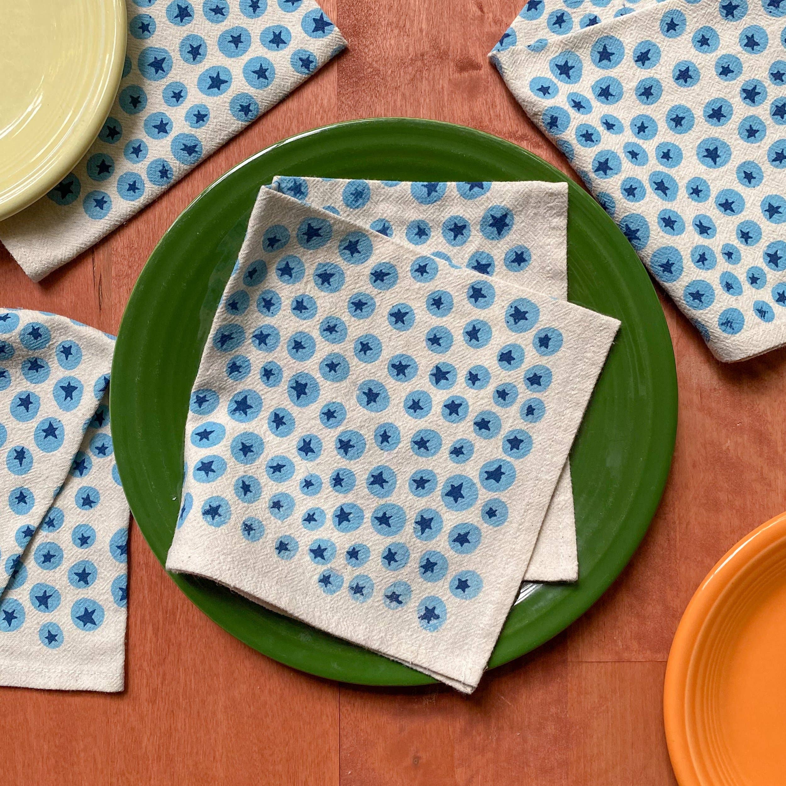 Blueberries Hand Printed Flour Sack Cotton Napkins, Set of 4