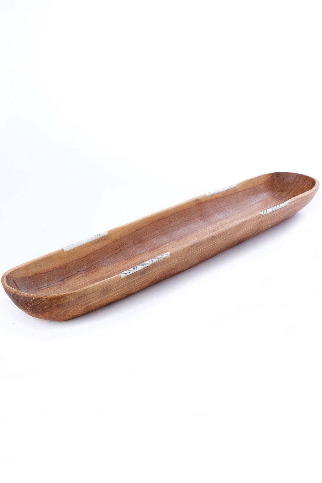 Wild Olive Wood Baguette Bowl with Striped Bone Inlay