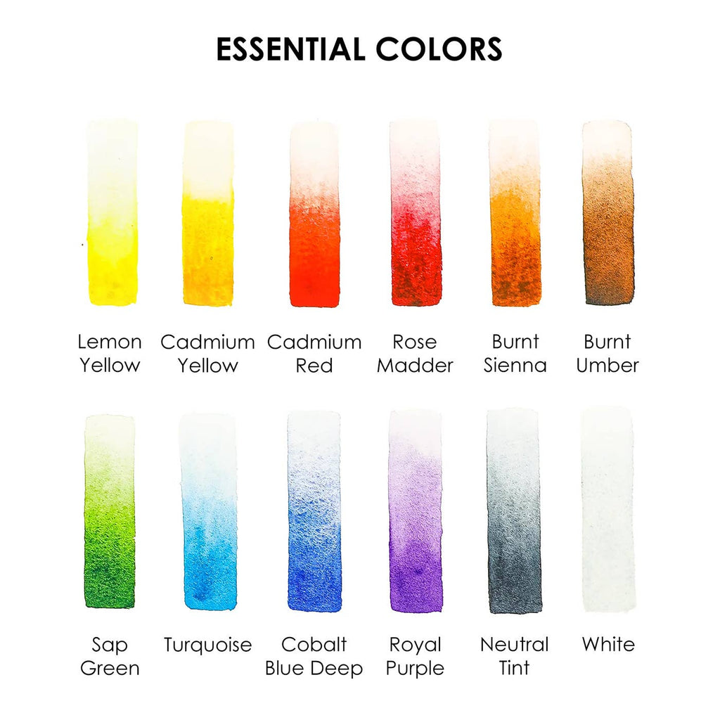 Watercolor Pocket Set Of 12 With Brush - Essential Colors