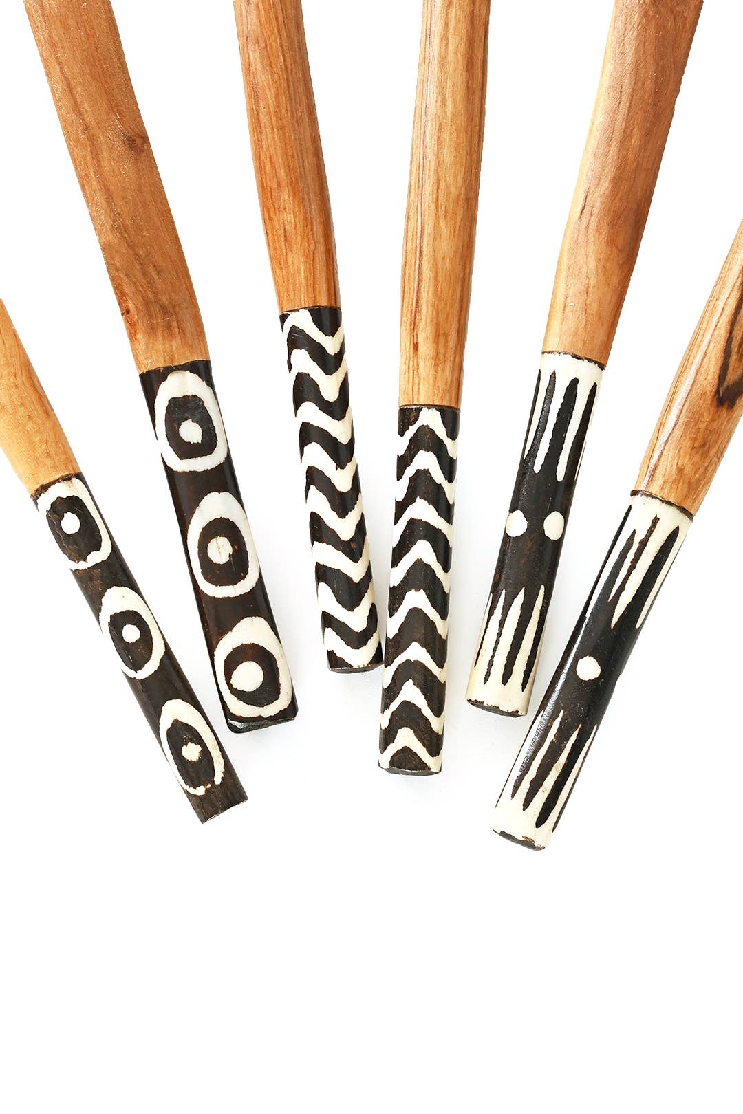 Kenyan Olive Wood and Batik Bone Simple Salad Servers