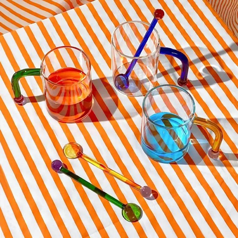 Borosilicate Glass Tea Coffee Cup with Colored Glass Handle