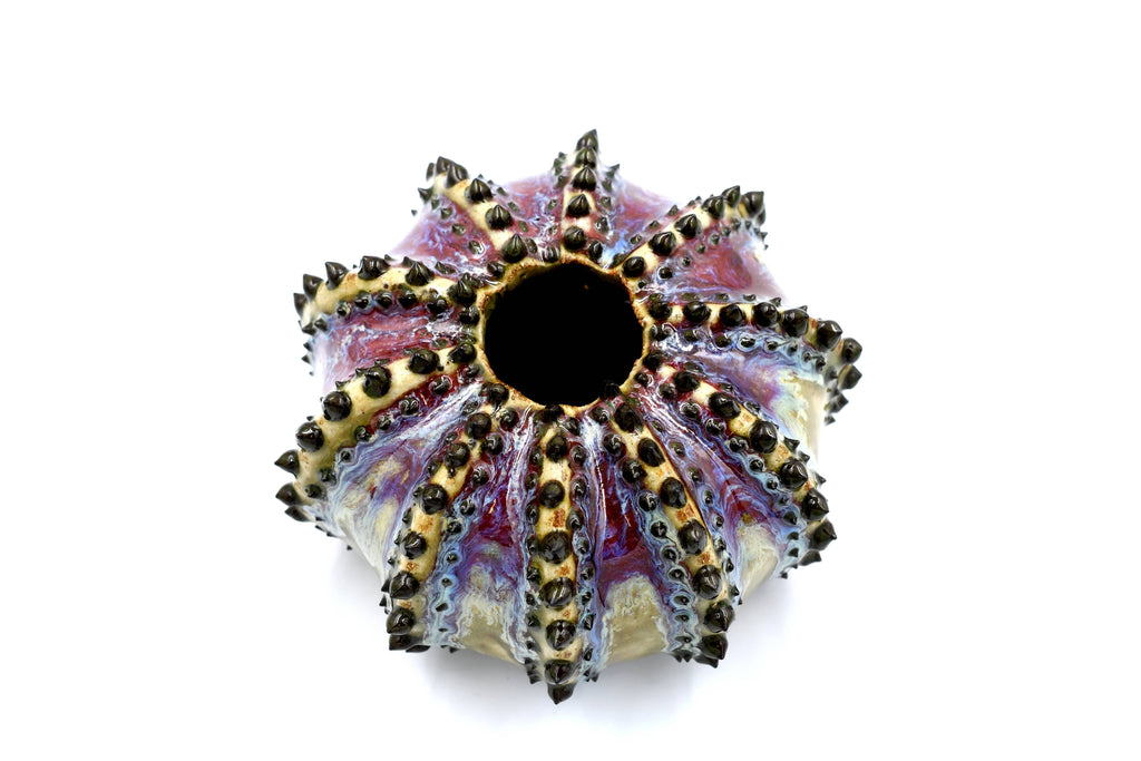 SRI174EFFG SEA URCHIN VASE GREEN & PURPLE EFFECT