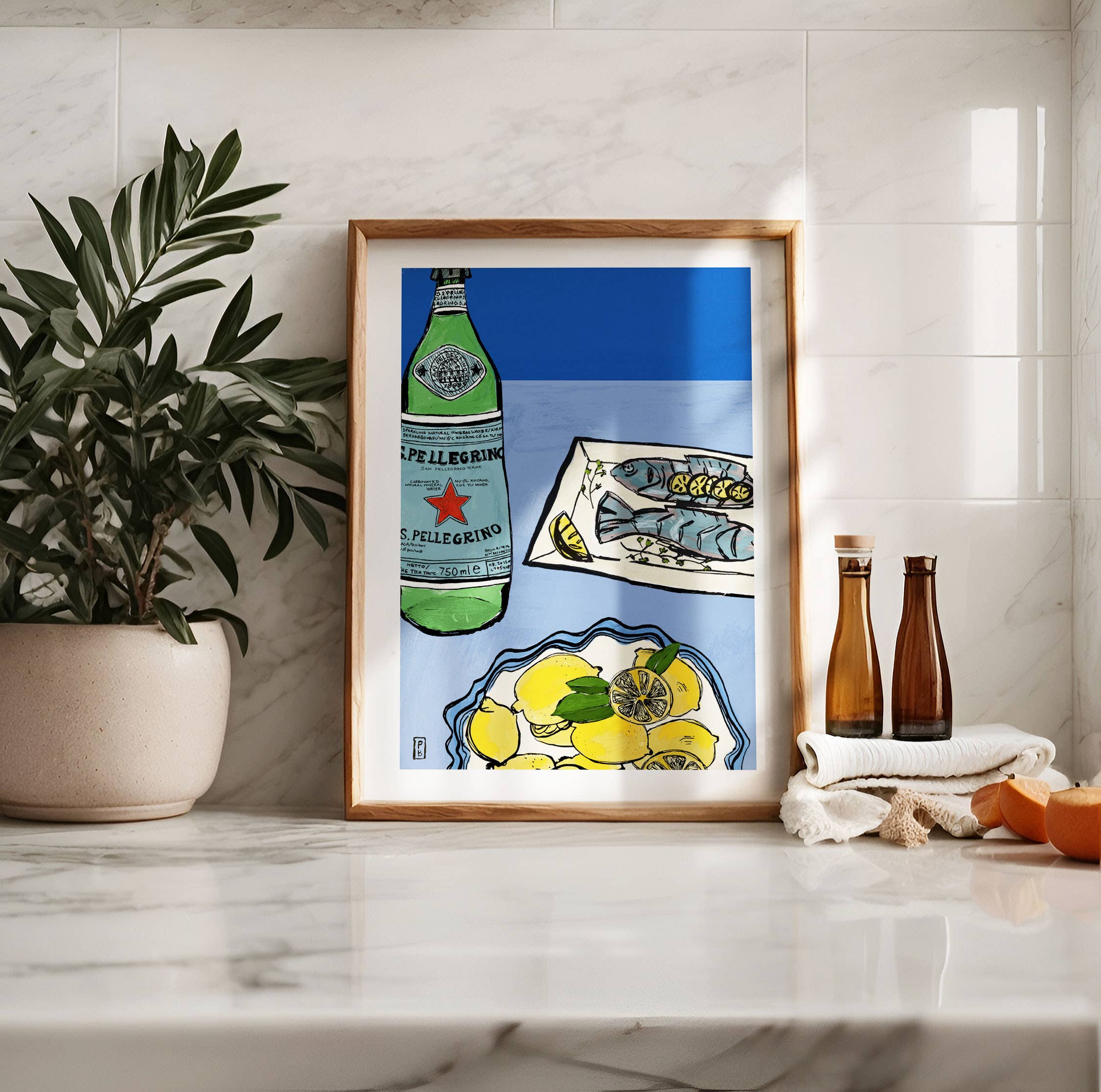 Lemon & Pellegrino Giclée Print: Italian Kitchen Wall Art