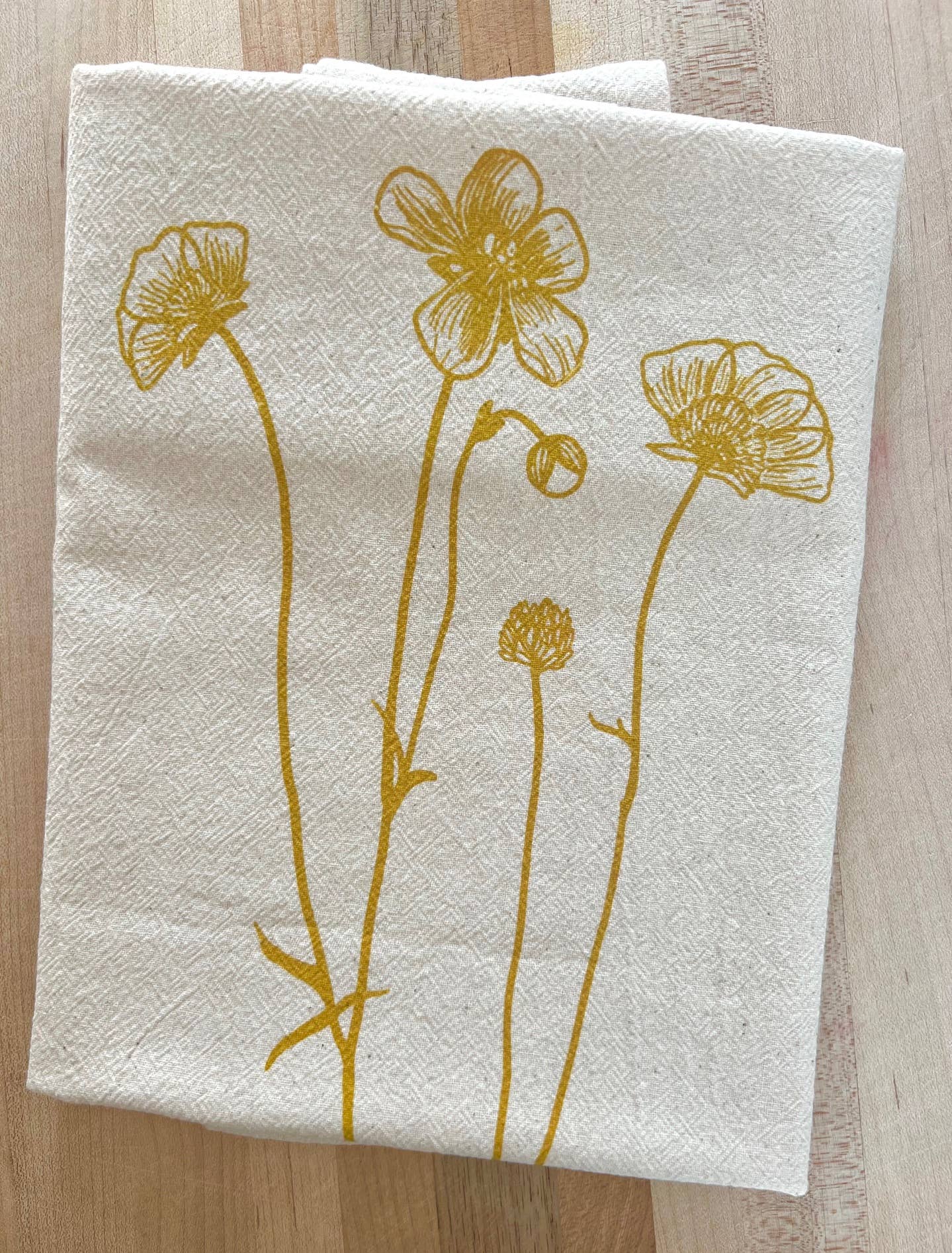 Dainty Flower Tea Towel - Organic Cotton - Mustard Yellow
