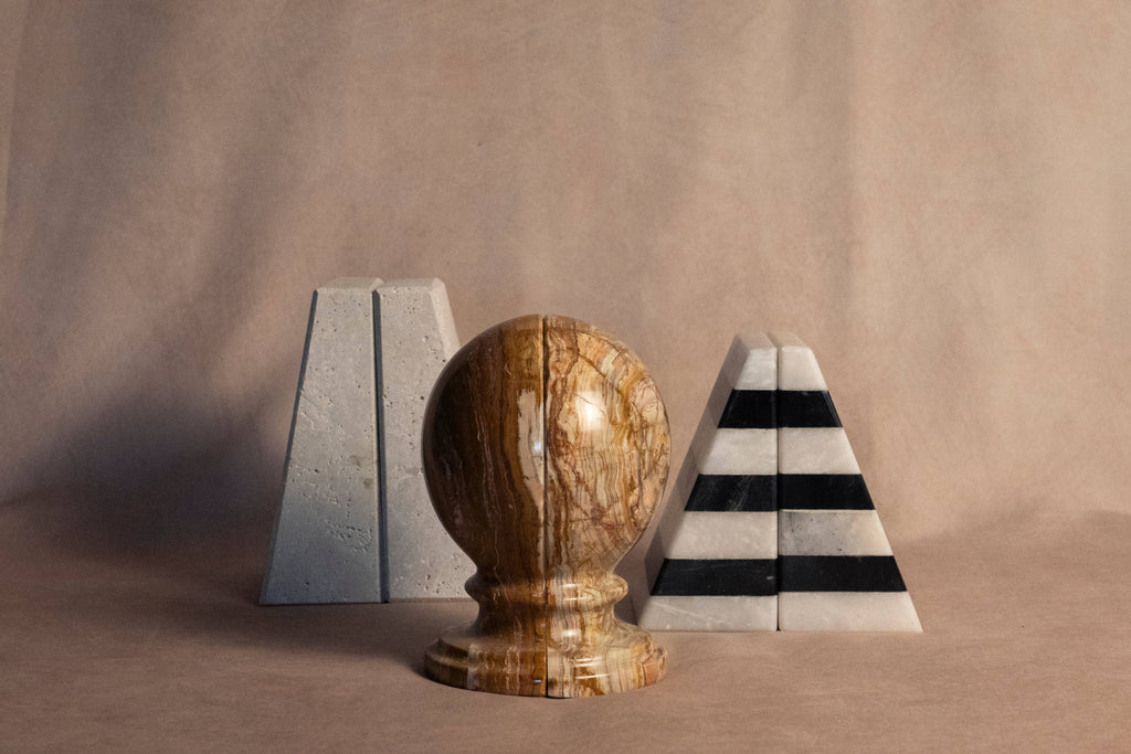 Statement Striped Black & White Bookends - Black and White Marble