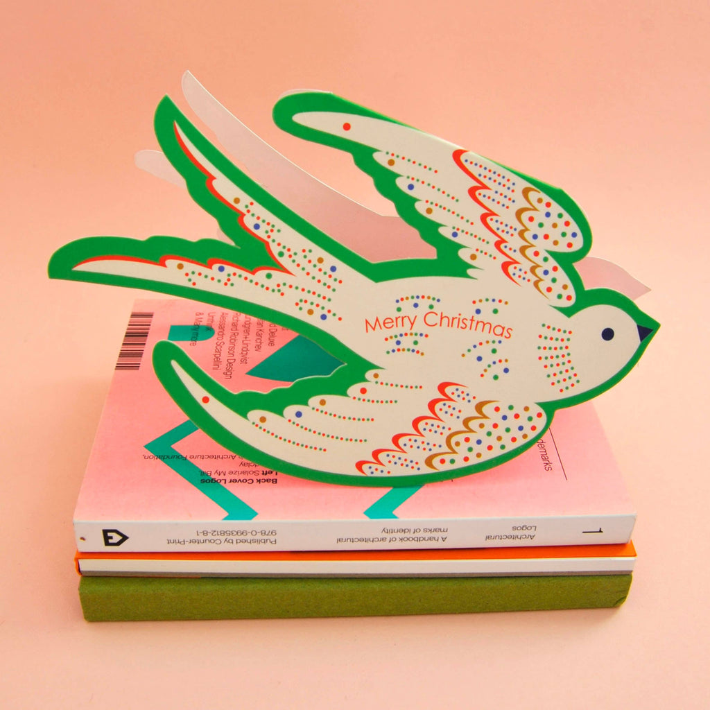 Whimsical Rocking Bird Merry Christmas Die Cut Card