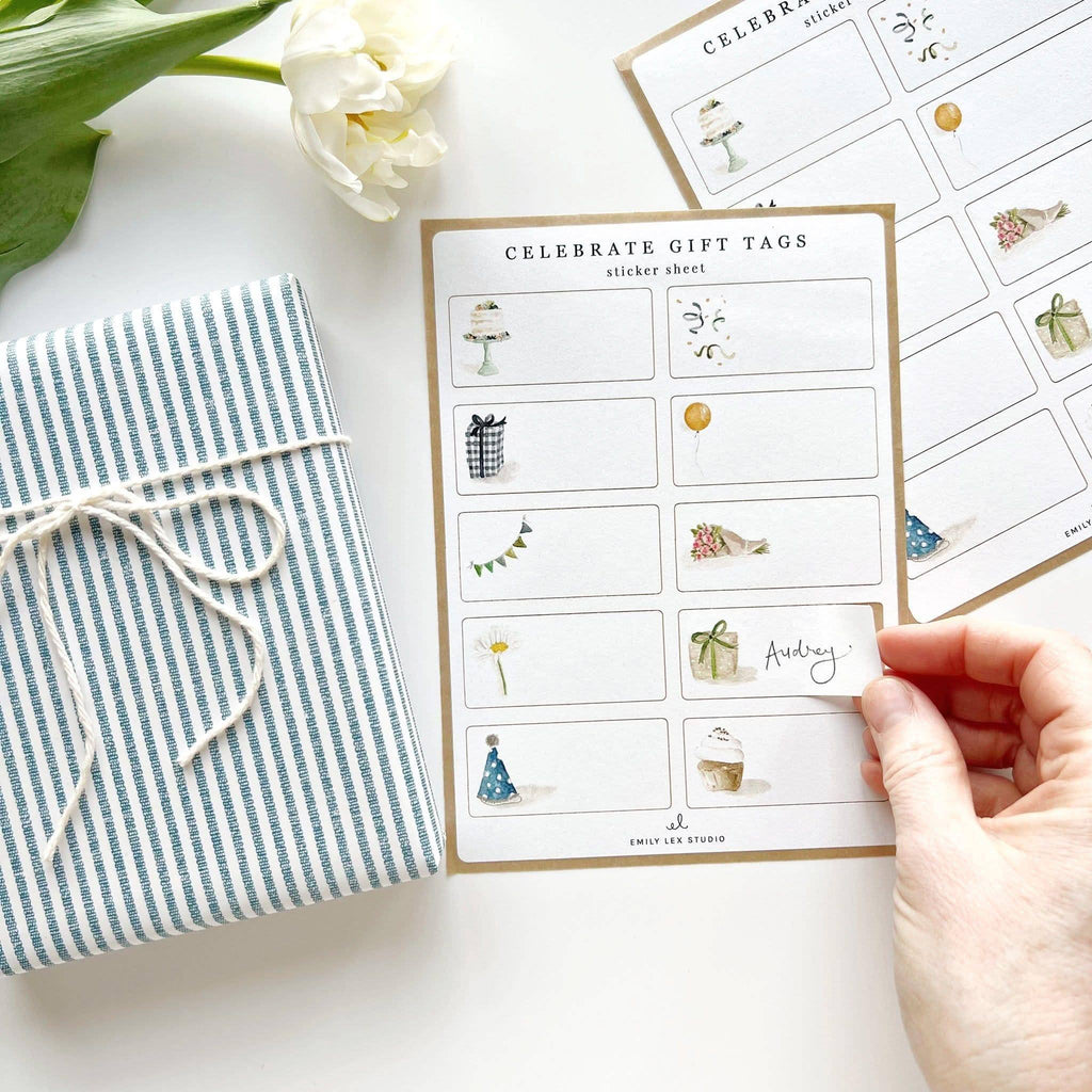 Celebrate gift tag label sticker sheets