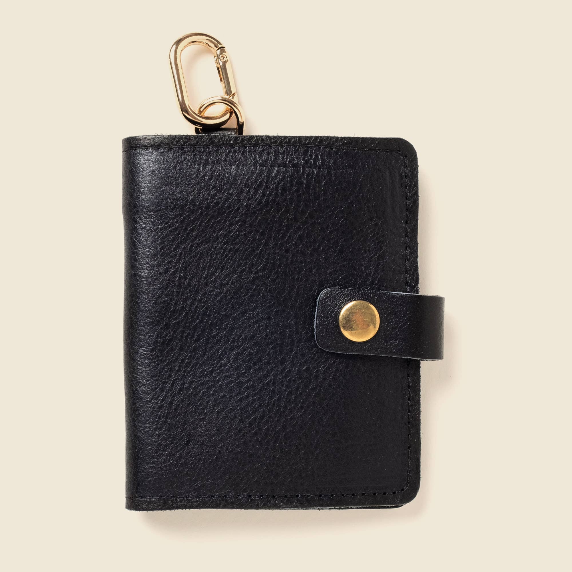 Snap Leather Wallet with key ring - Natural