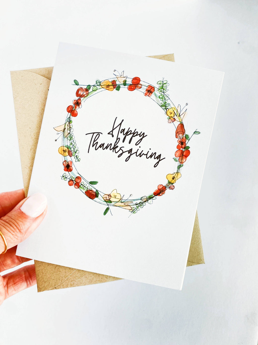 Happy Thanksgiving Watercolor Wreath Fall Greeting Card
