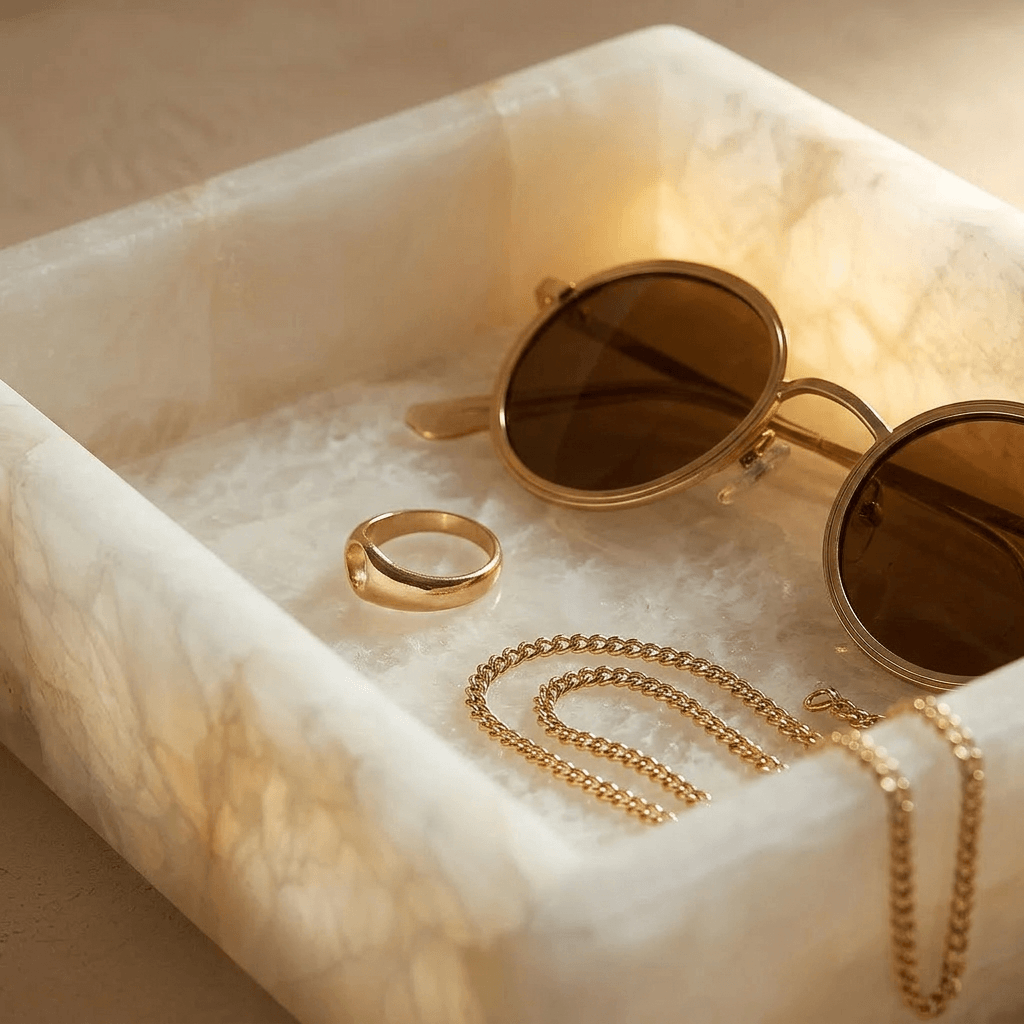 White Quartz Decorative Jewelry & Storage Box