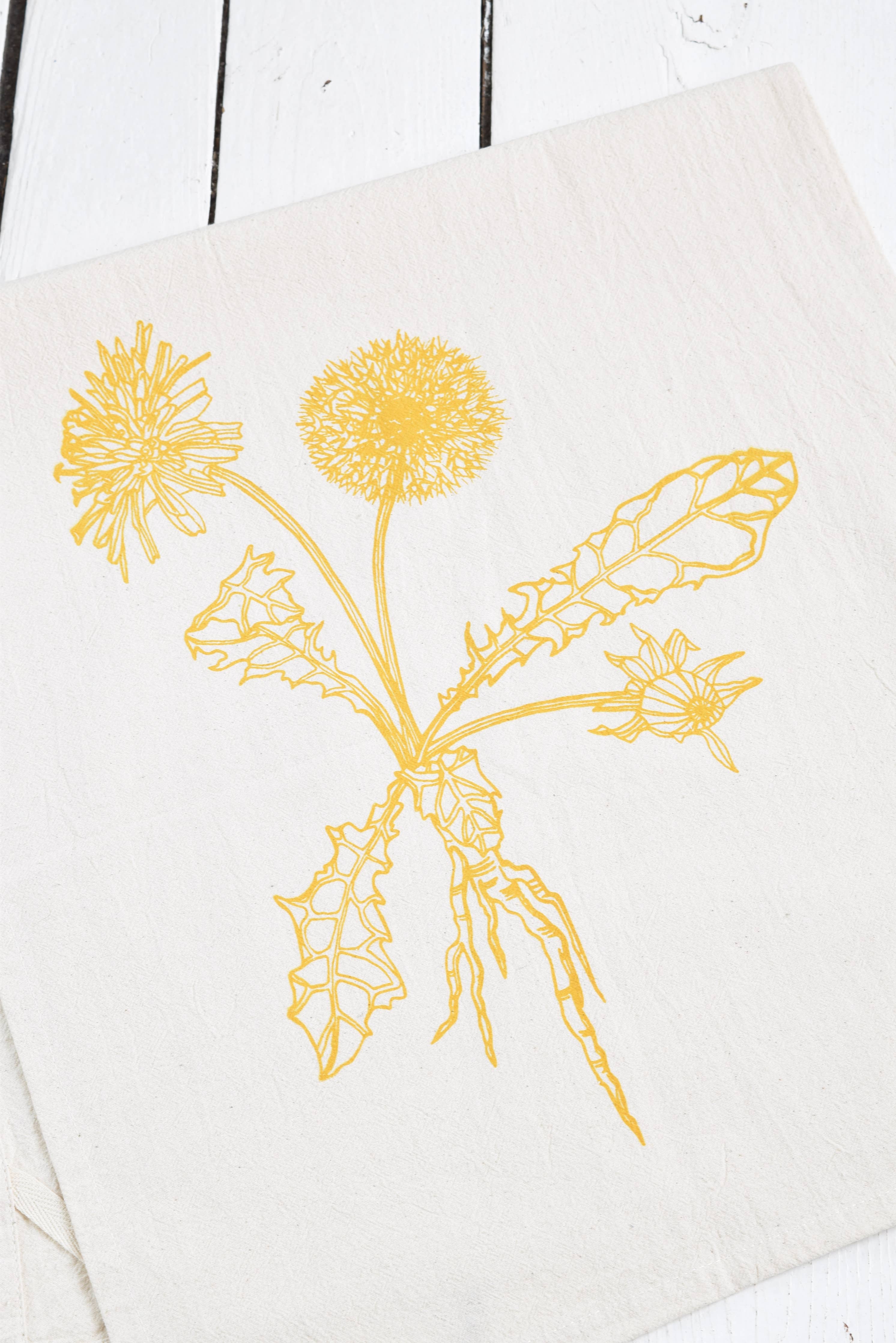 Dandelion Tea Towel - Mustard Yellow - Kitchen Decor - Gifts