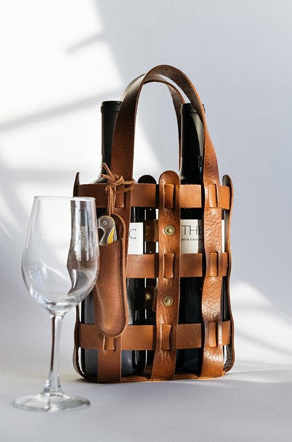 Full-Grain Leather Wine Tote – Gift Bag