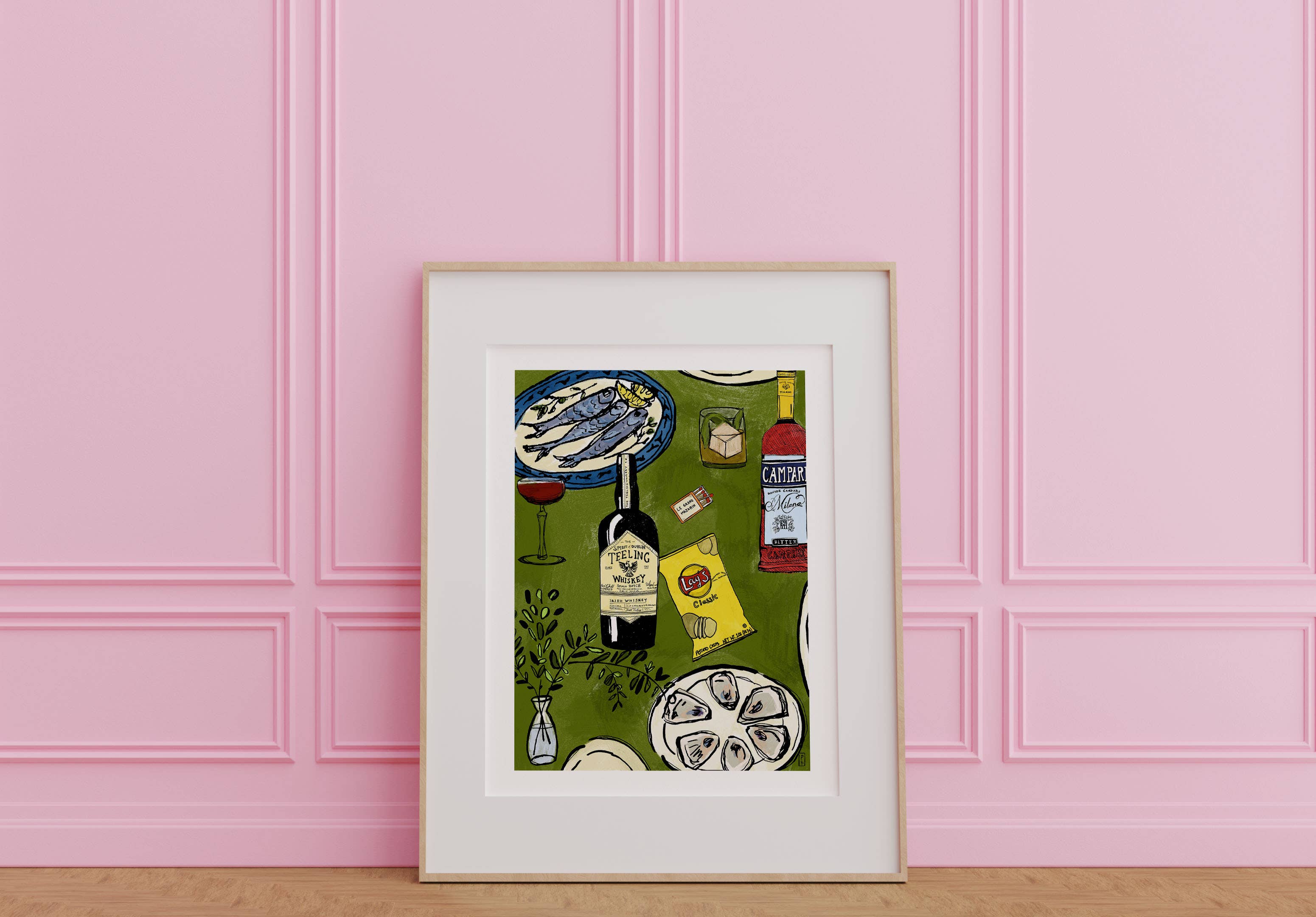 Chips and Whiskey Giclée Print: Vintage Foodie Kitchen Art