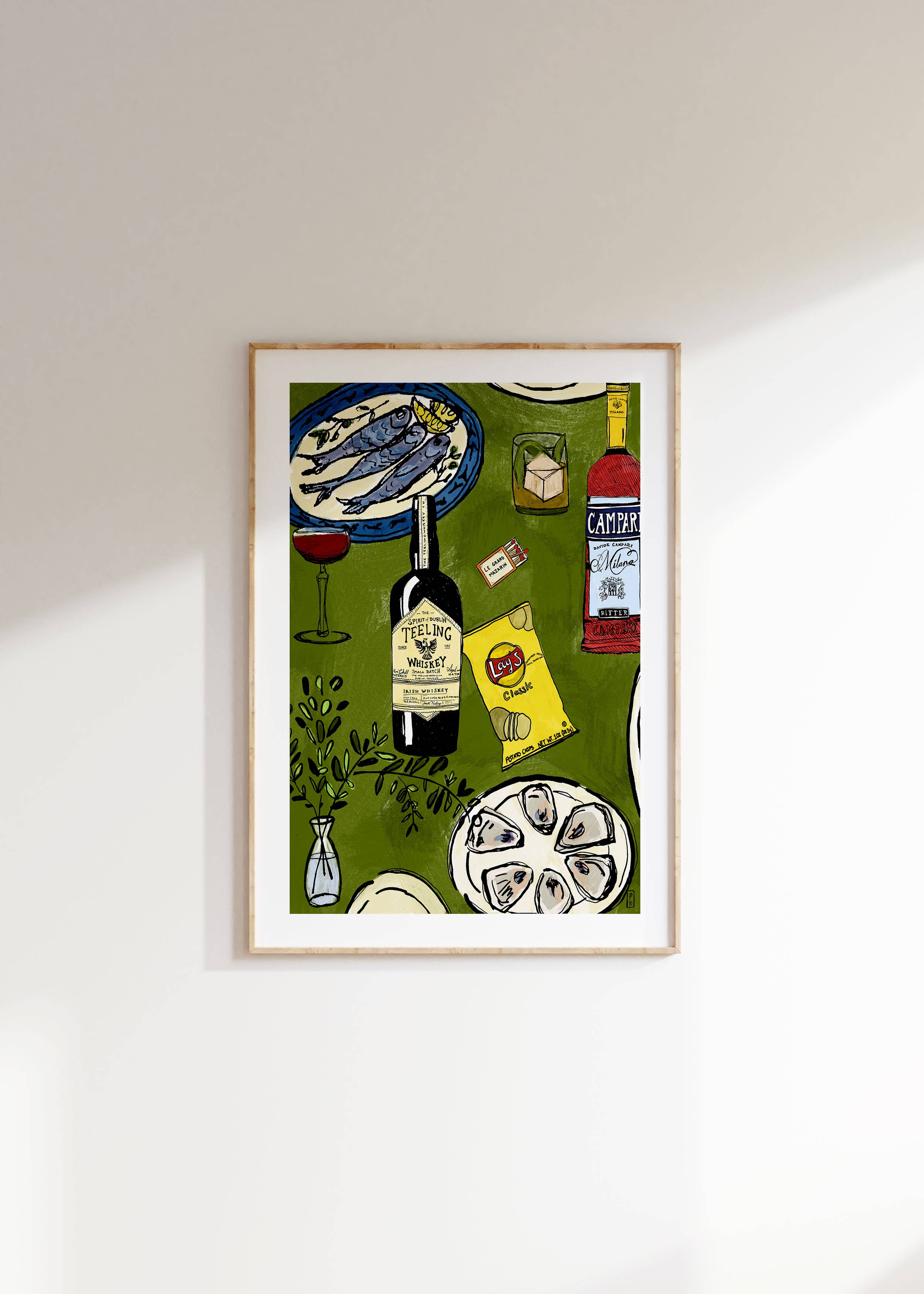 Chips and Whiskey Giclée Print: Vintage Foodie Kitchen Art