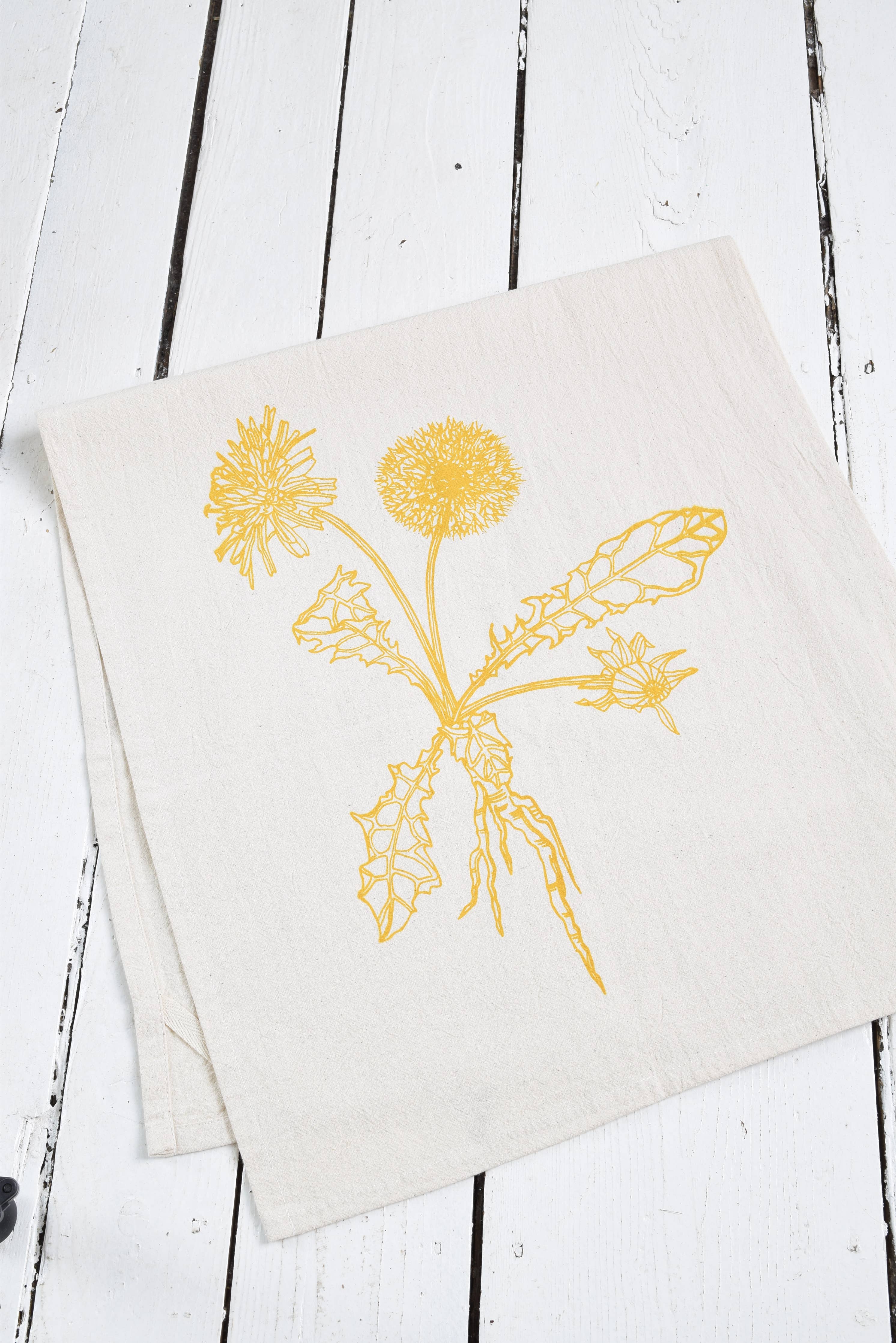 Dandelion Tea Towel - Mustard Yellow - Kitchen Decor - Gifts