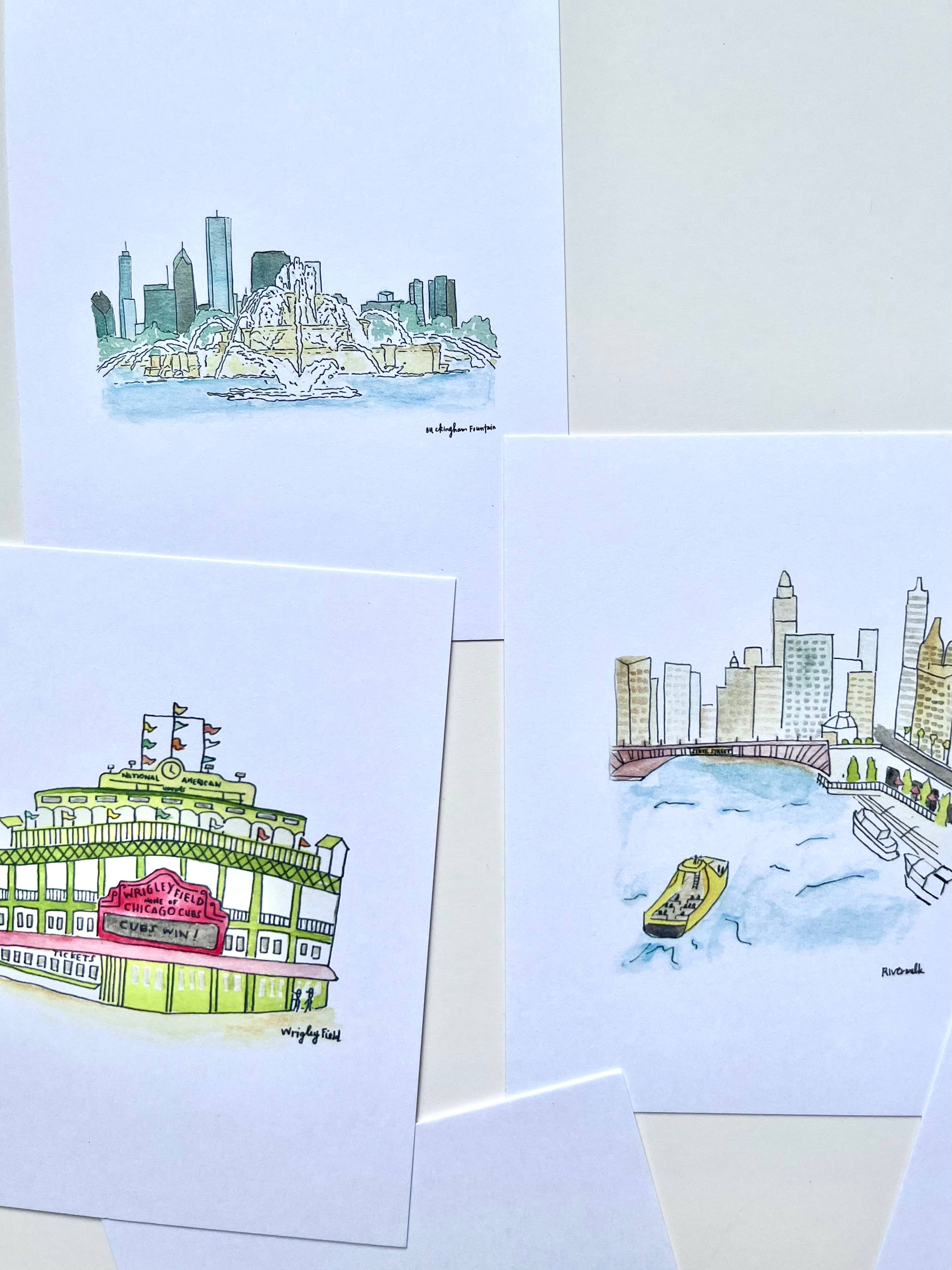Chicago Watercolor Postcard pack