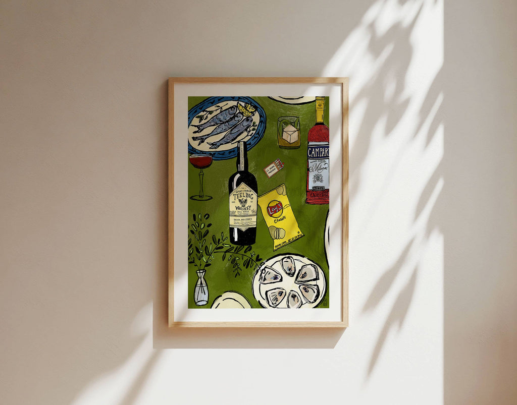 Chips and Whiskey Giclée Print: Vintage Foodie Kitchen Art