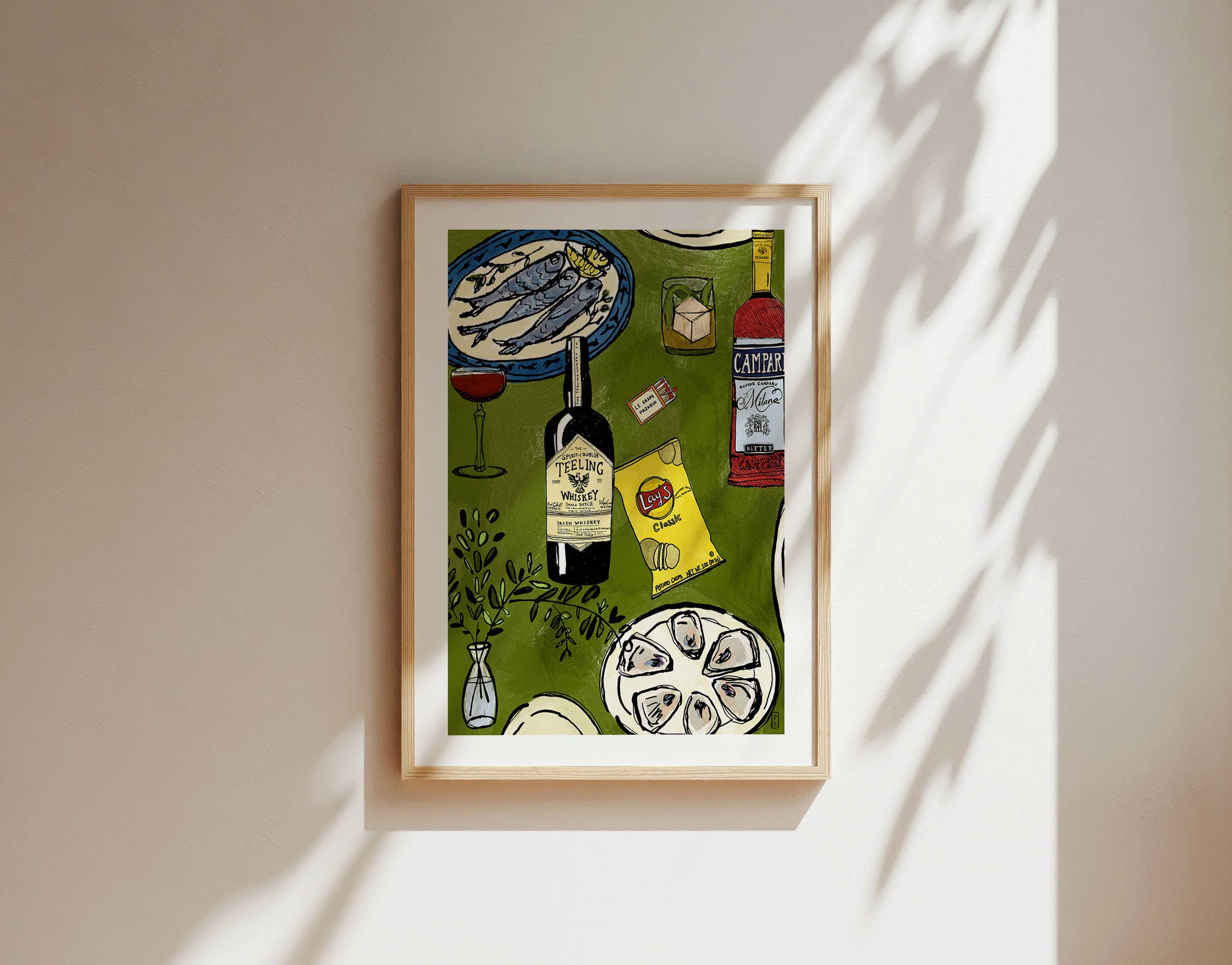 Chips and Whiskey Giclée Print: Vintage Foodie Kitchen Art