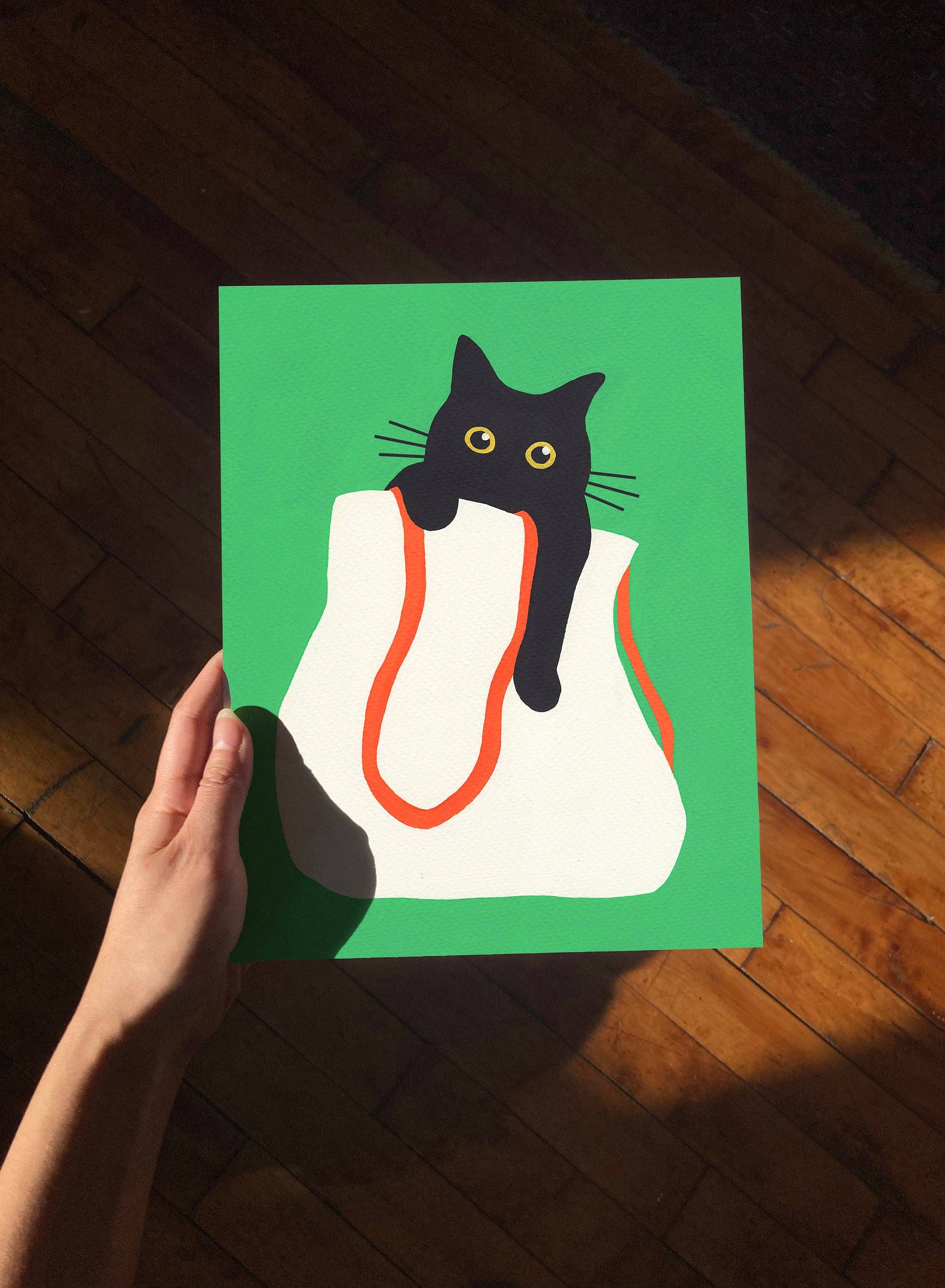 Cat in Bag Art Print