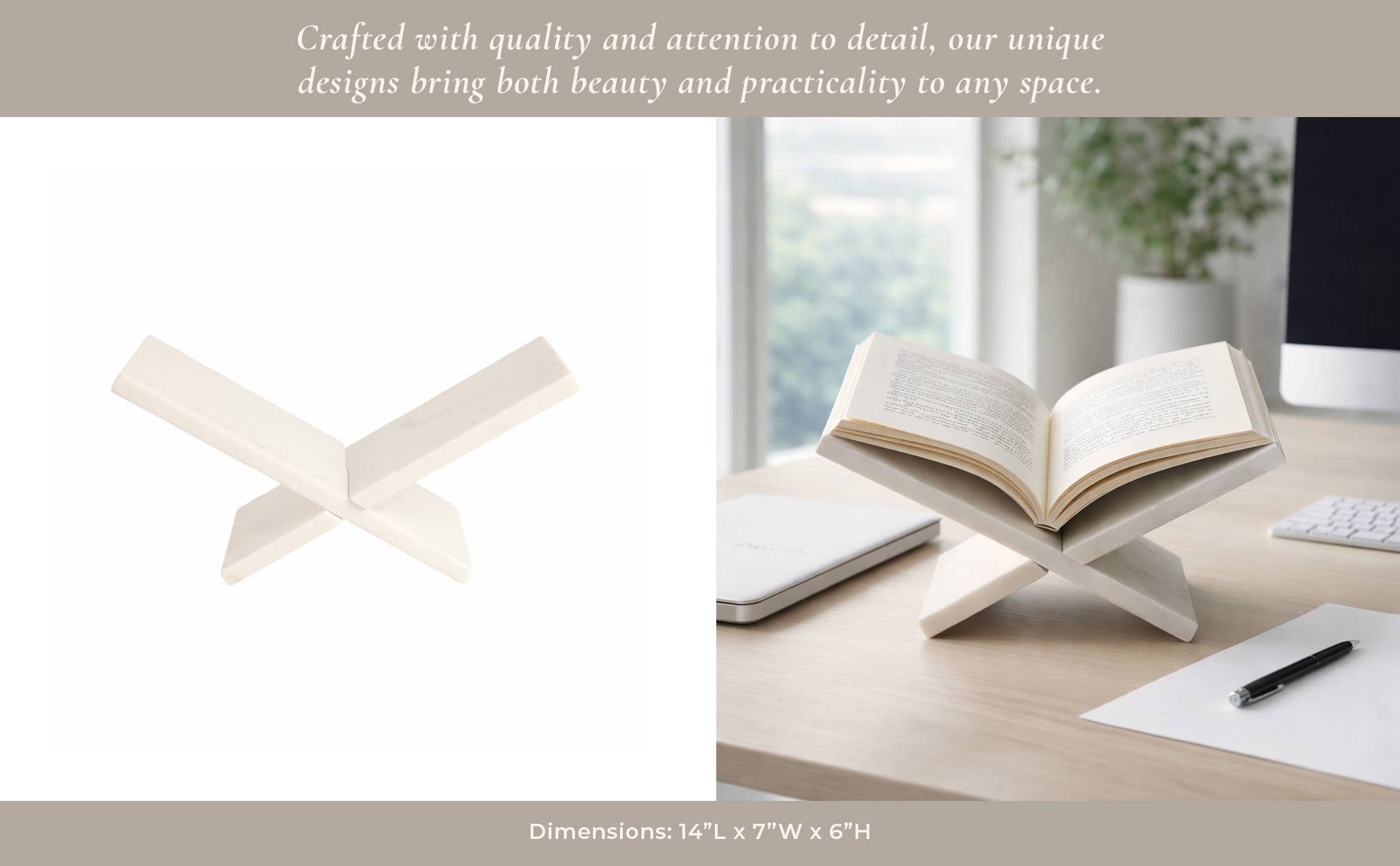 Bookstand - White Marble Decorative Sturdy And Chic, 14 in.