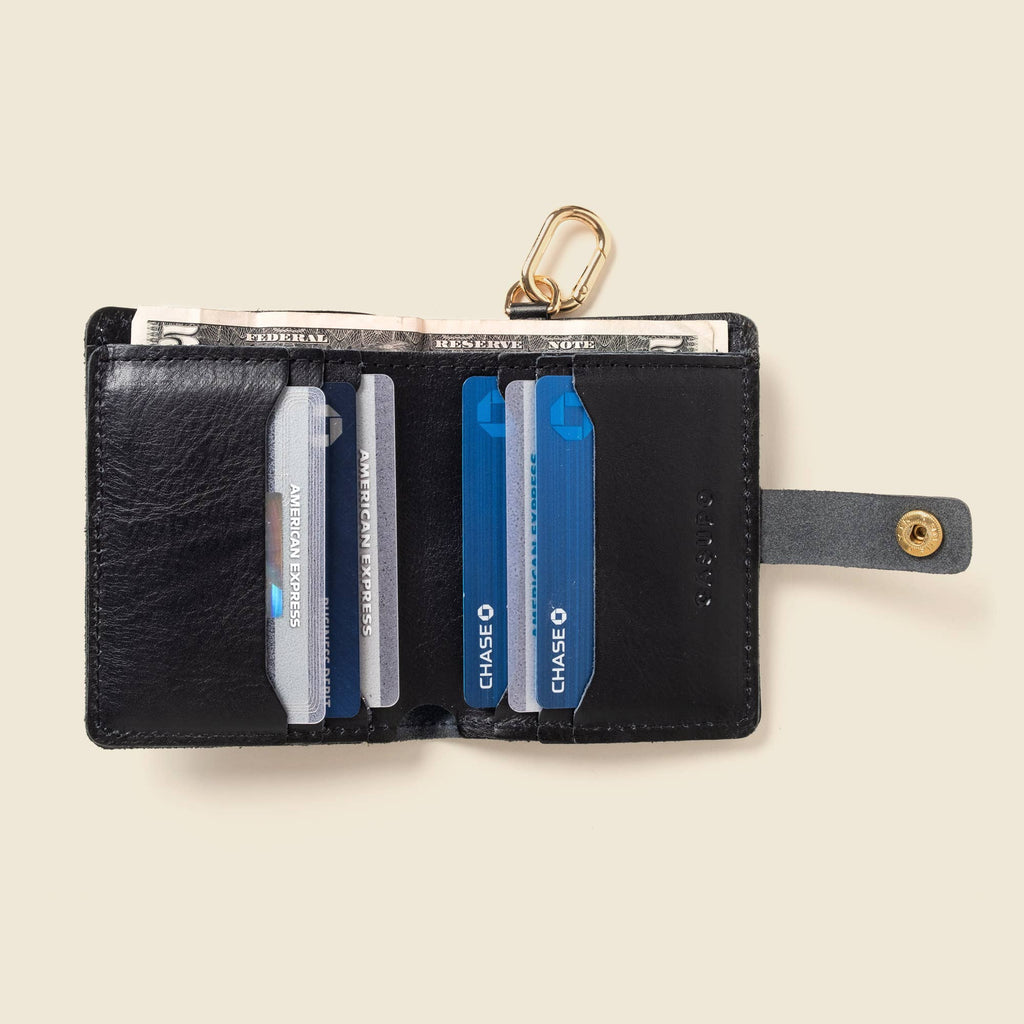 Snap Leather Wallet with key ring - Natural