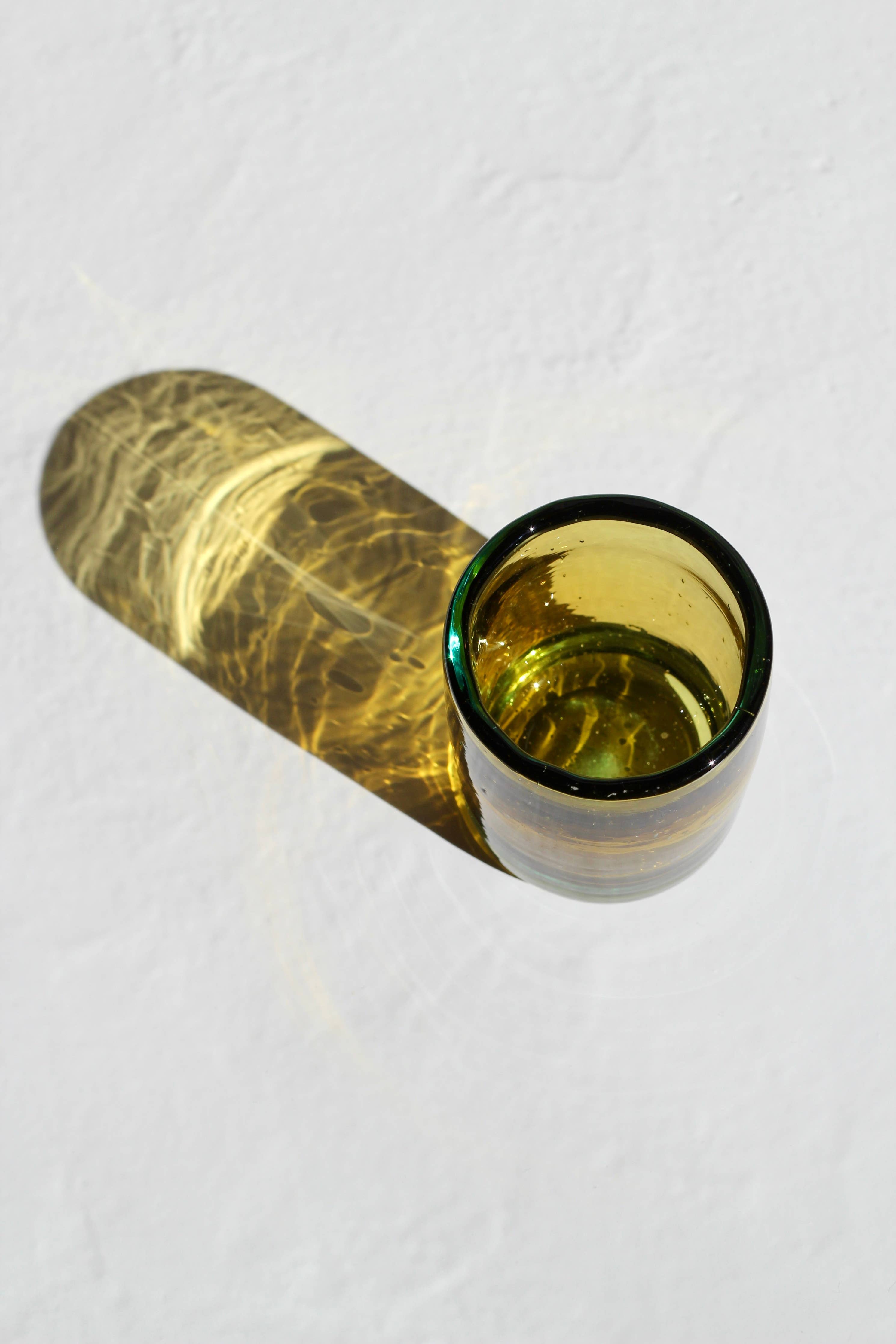 Mini Tumbler in Aqua/Amber - Handblown, Recyled Glass