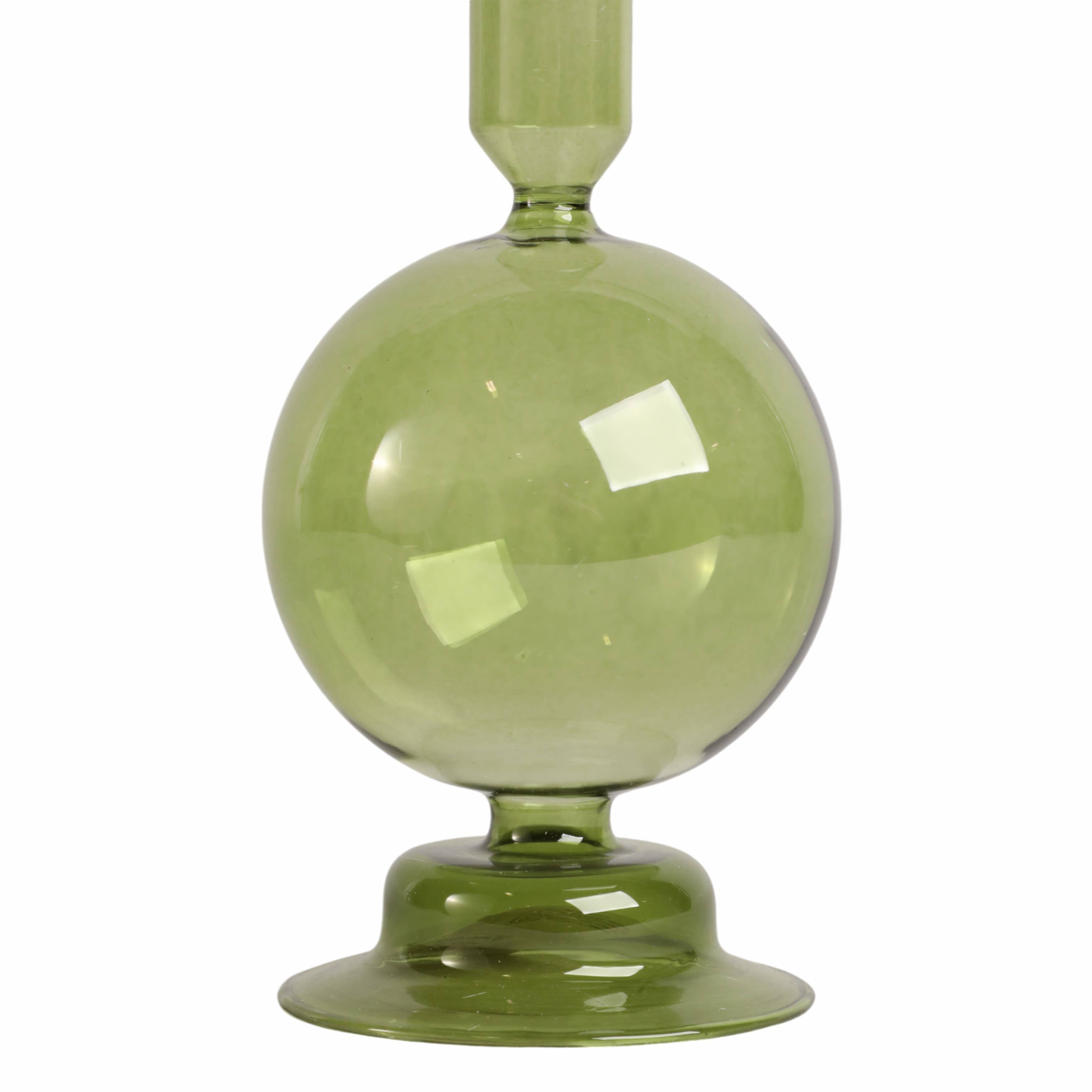 Taper Candle Holder - Olive Glass Bubble, 7 in.