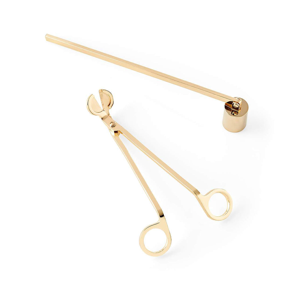 Candle Care Accessory Set: Gold Wick Trimmer and Snuffer