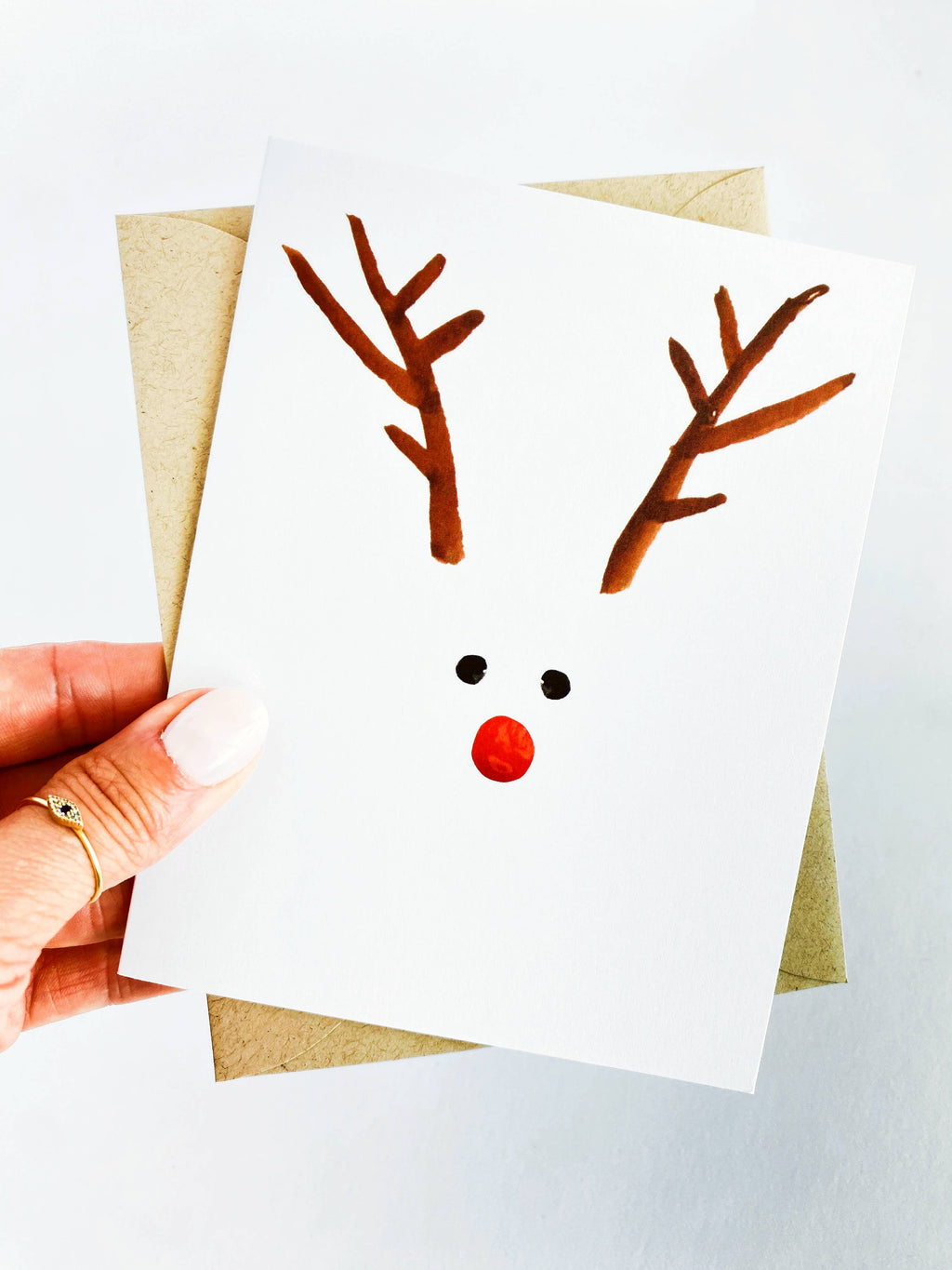 Cute Christmas Minimalist Reindeer Watercolor Holiday Card
