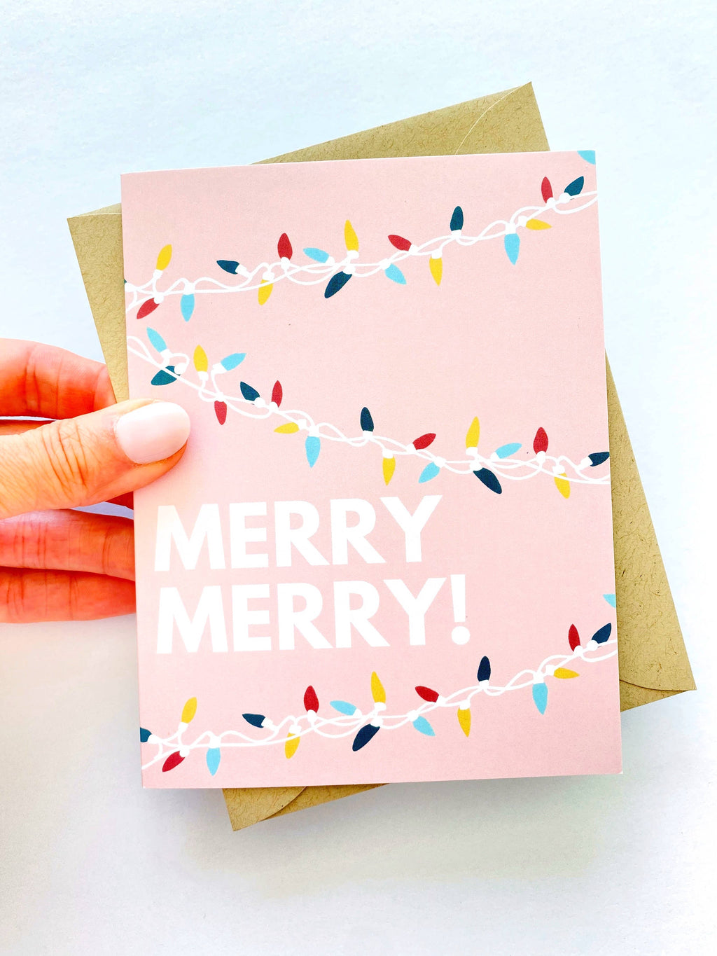 Cute Pink Holiday Card Merry Merry Christmas Card Girlie