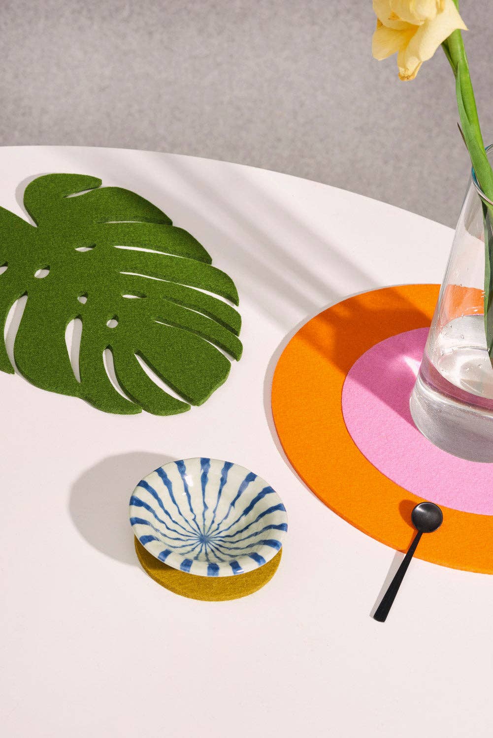 Merino Wool Felt Medium Monstera Leaf Trivet Loden Green