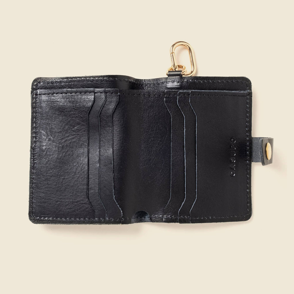 Snap Leather Wallet with key ring - Natural