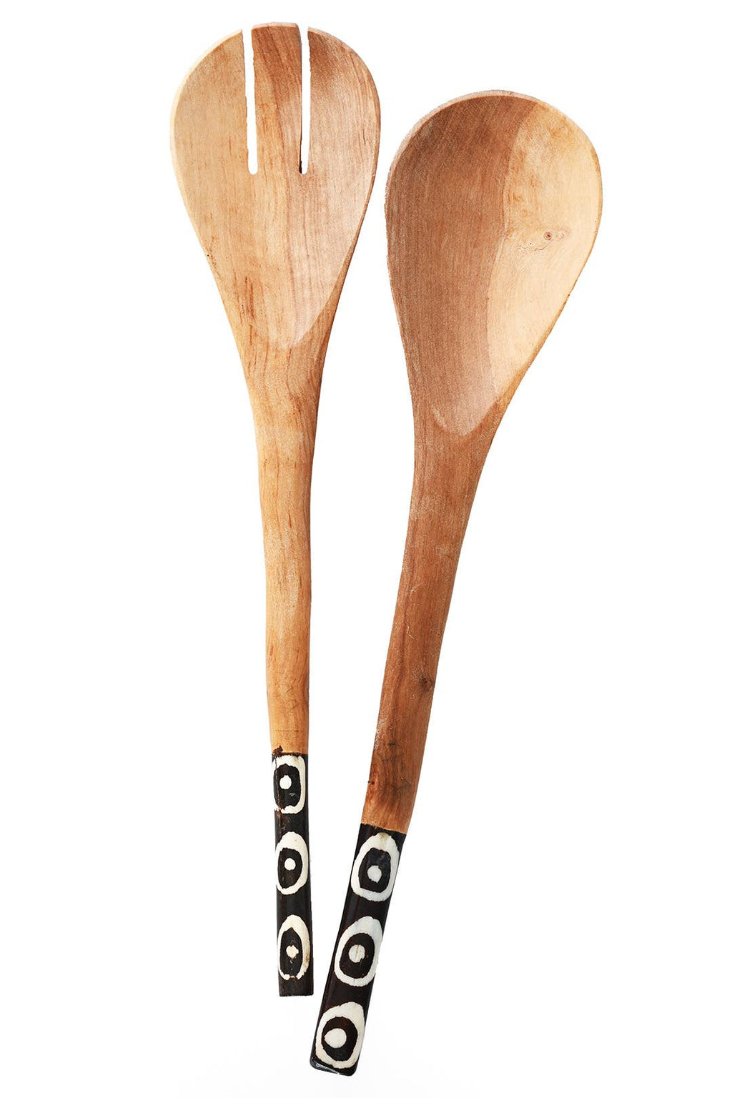 Kenyan Olive Wood and Batik Bone Simple Salad Servers