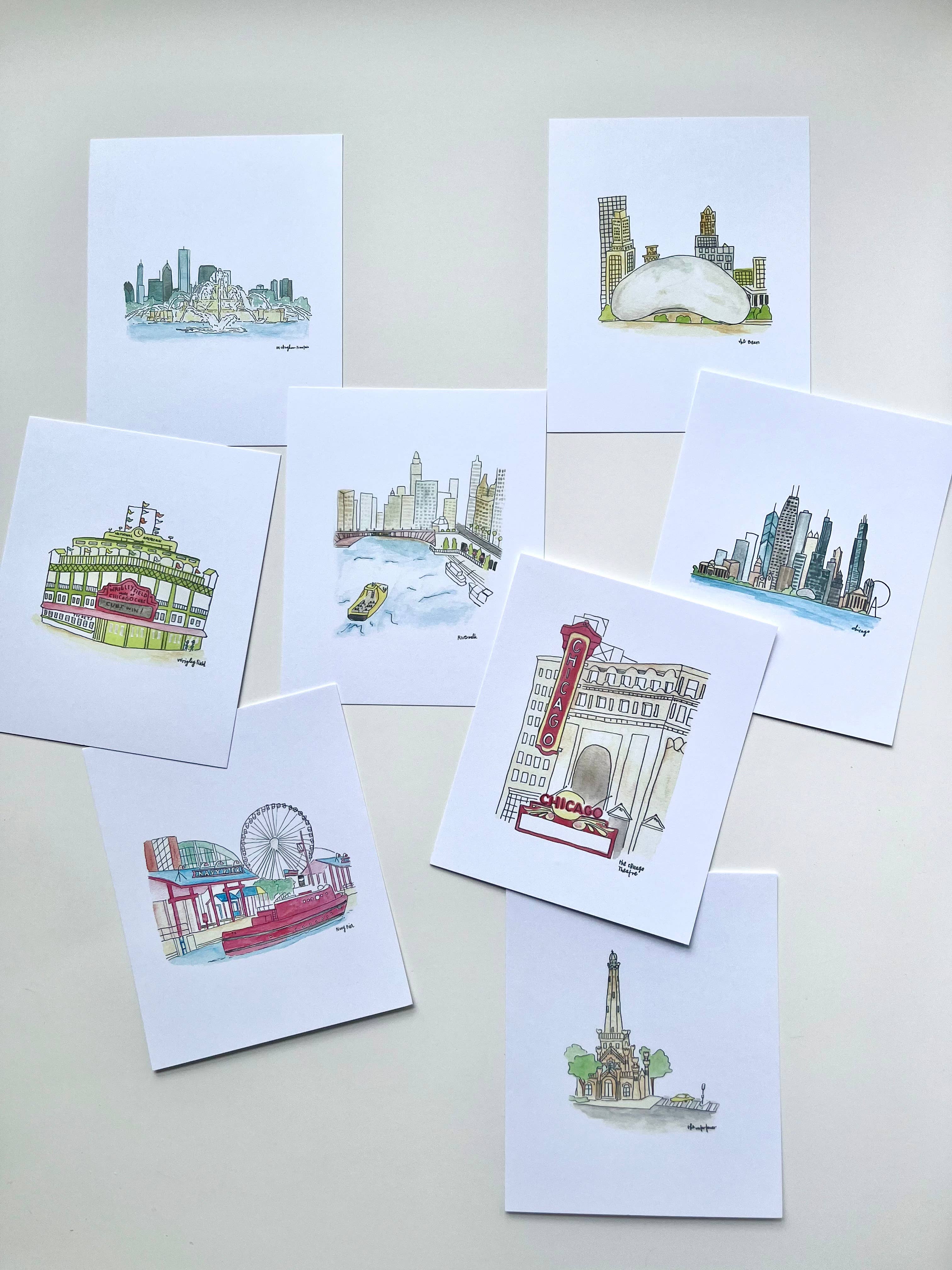 Chicago Watercolor Postcard pack