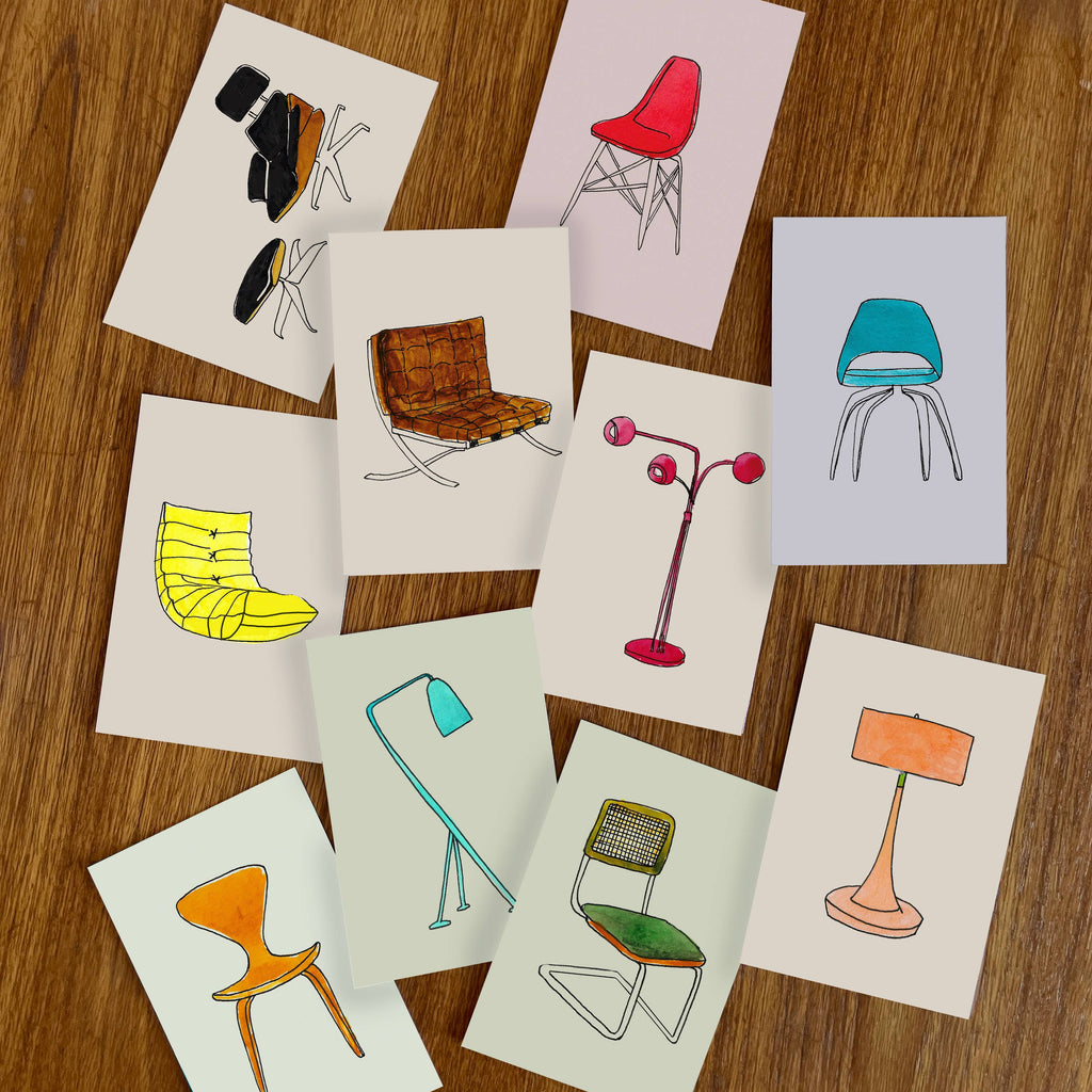 Pack of 10 Postcards of Midcentuy-Modern Furniture Icons