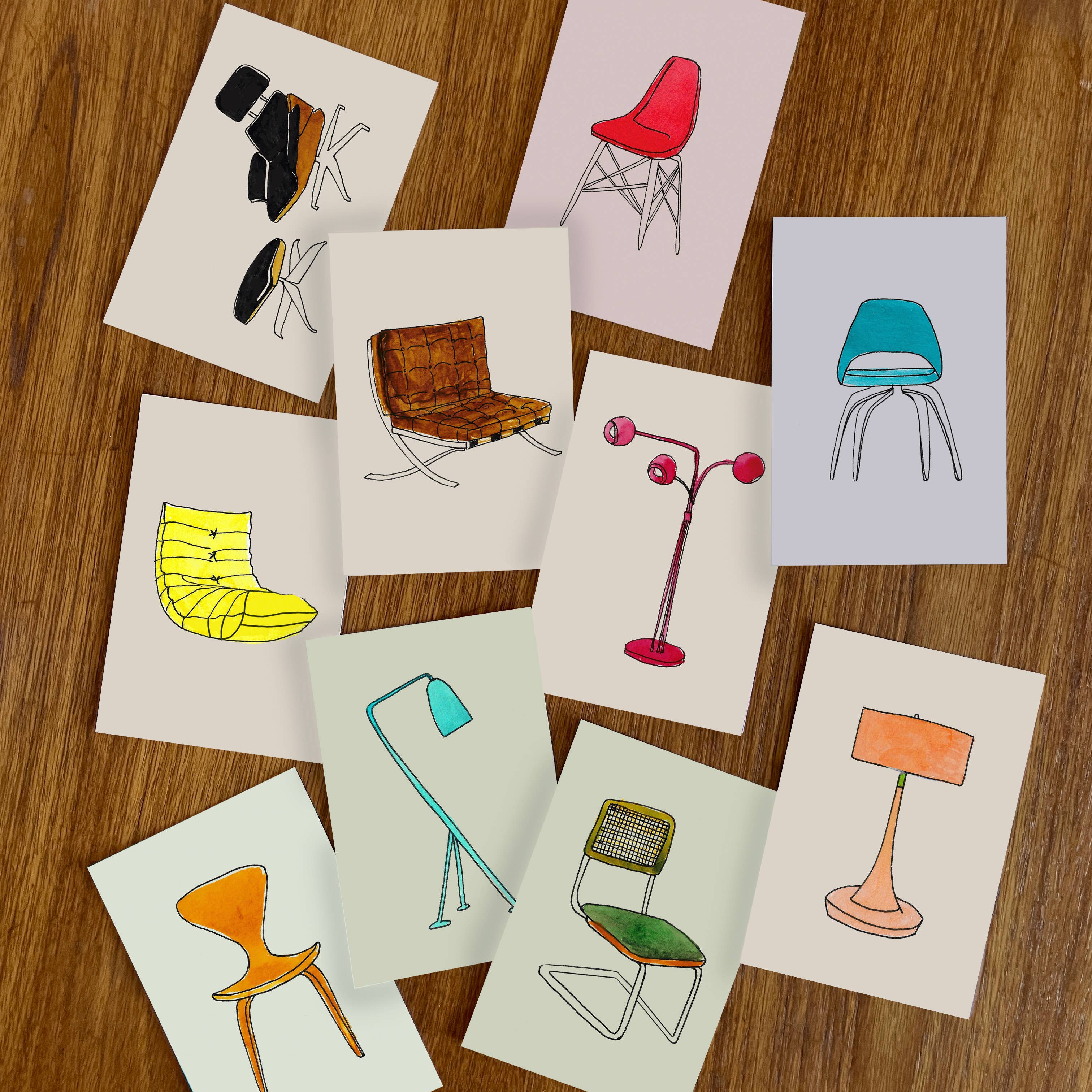 Pack of 10 Postcards of Midcentuy-Modern Furniture Icons