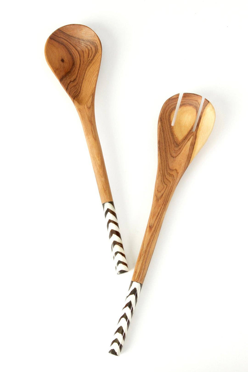 Kenyan Olive Wood and Batik Bone Simple Salad Servers