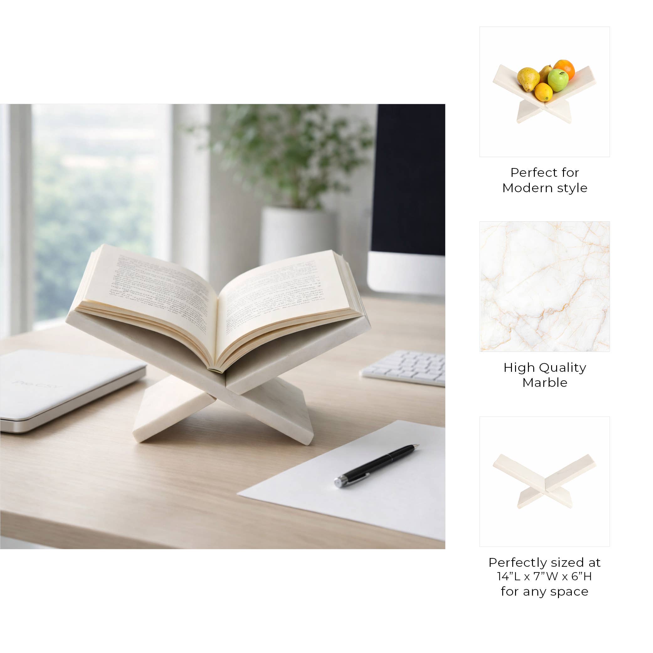 Bookstand - White Marble Decorative Sturdy And Chic, 14 in.
