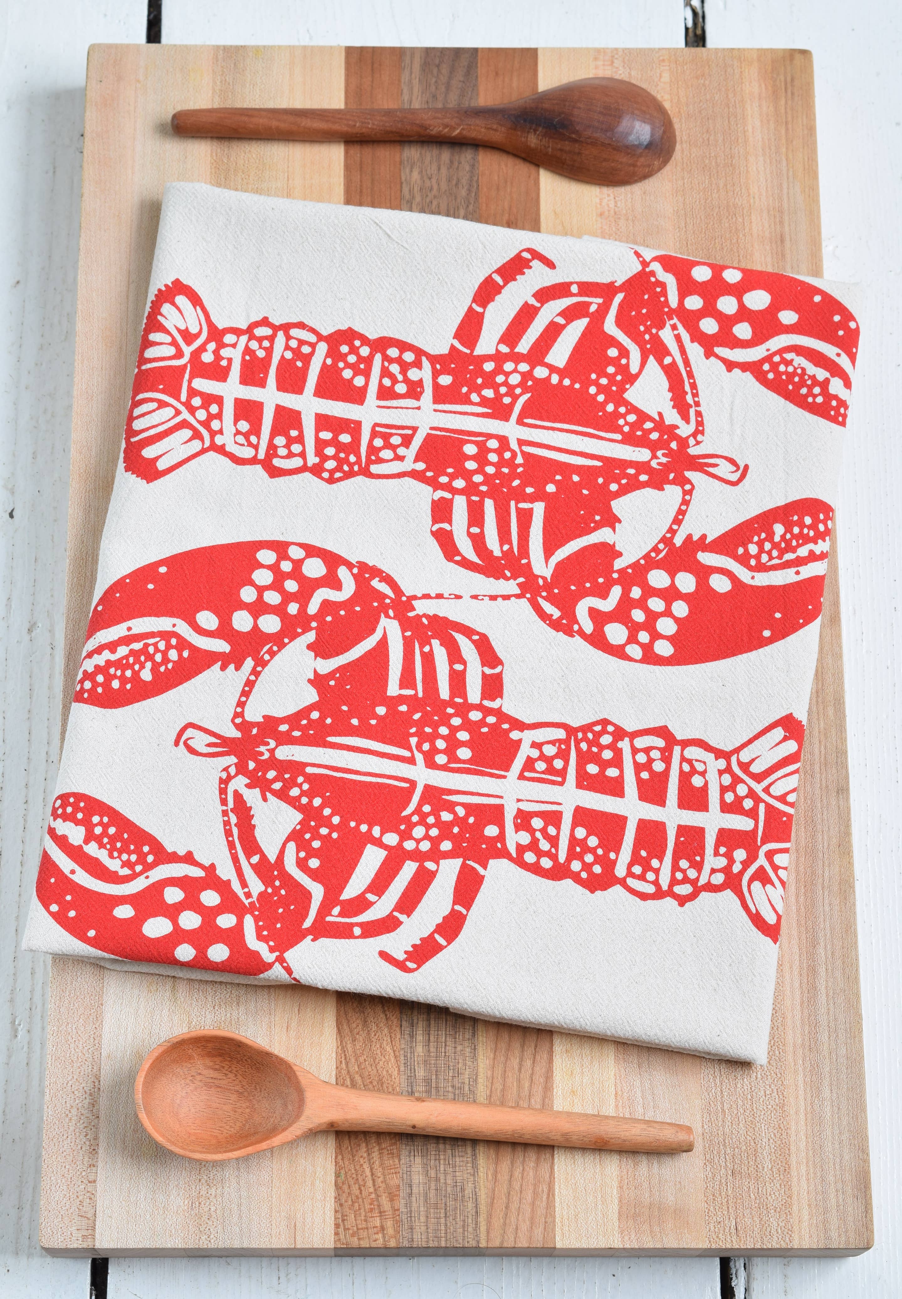 Double Lobster Tea Towel in Red - Nautical Gifts - Handmade