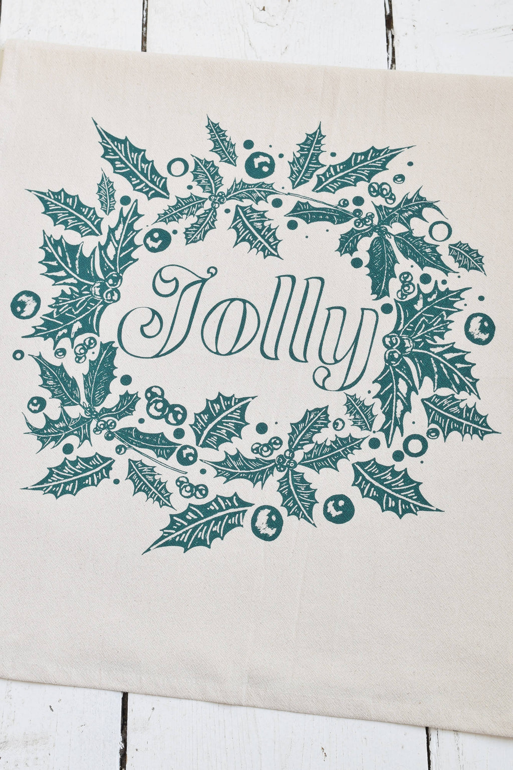 Holiday Tea Towel, Jolly in Dark Green, Organic Cotton